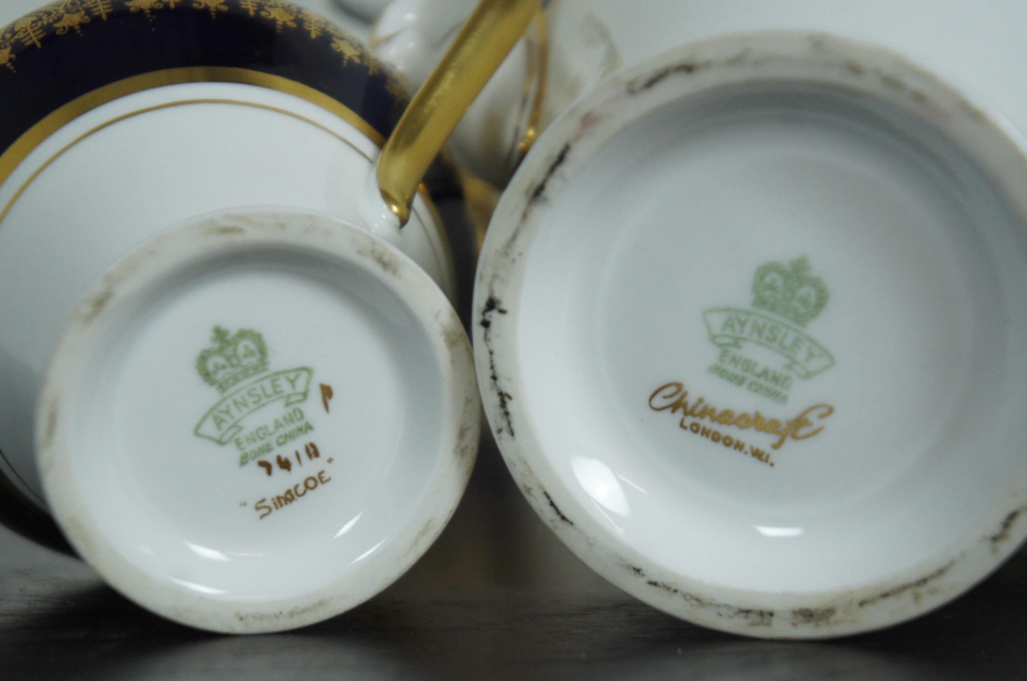 20 Pc Aynsley Cobalt Blue & Gold Porcelain Bone China Simcoe Tea Set Serves 8 4