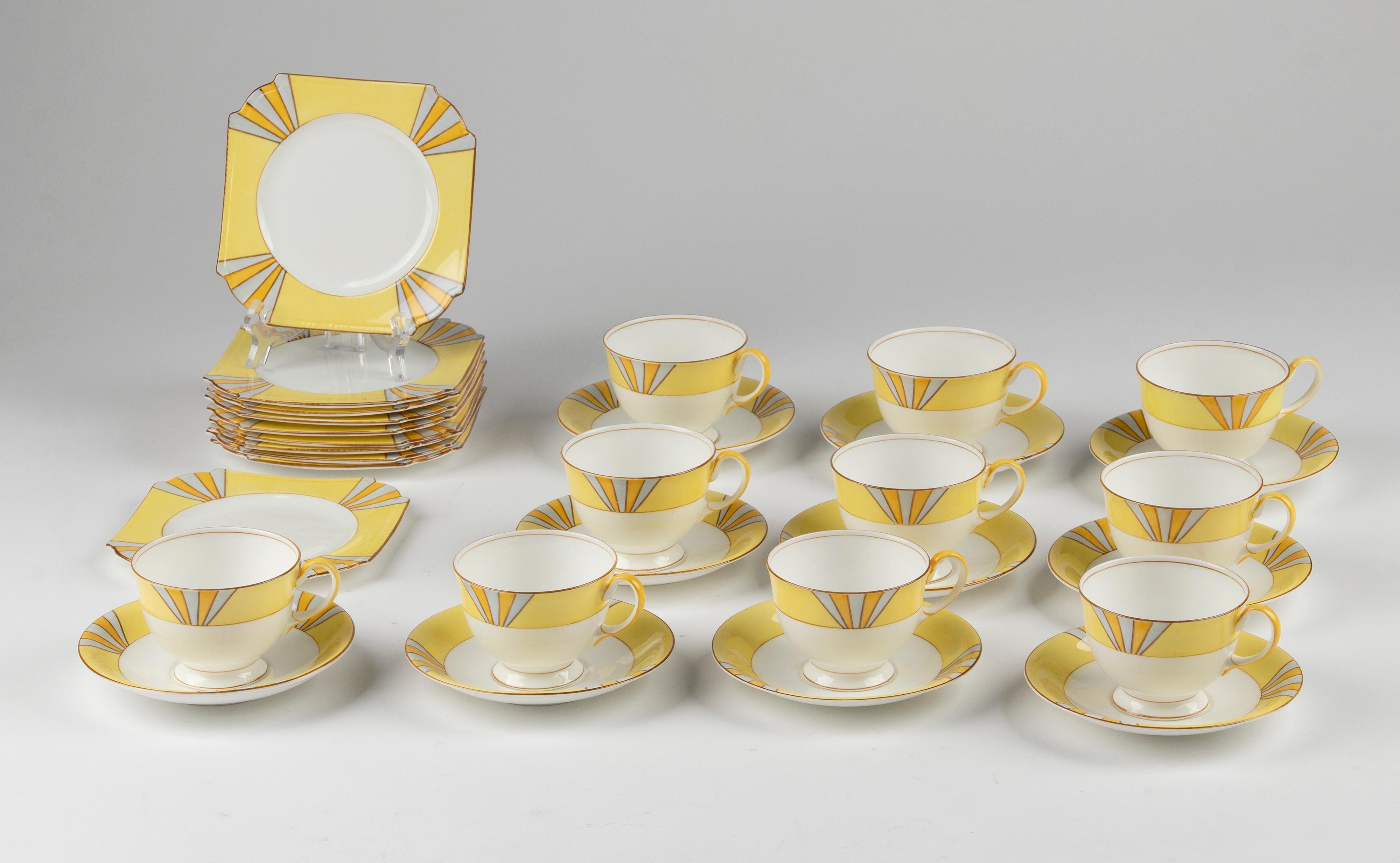 Porcelain 20-Piece Art Deco Tea Set Made by Aynsley
