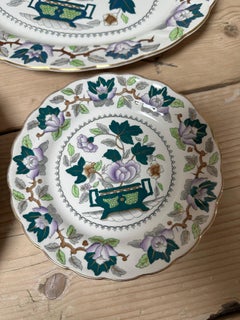 20 piece Green lotus Booths dinner set, Porcelain Green floral, gilded rim, 1920