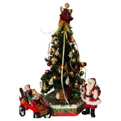 Albero di Natale vintage piccolo da 20 pollici con luci, Babbo Natale e slitta