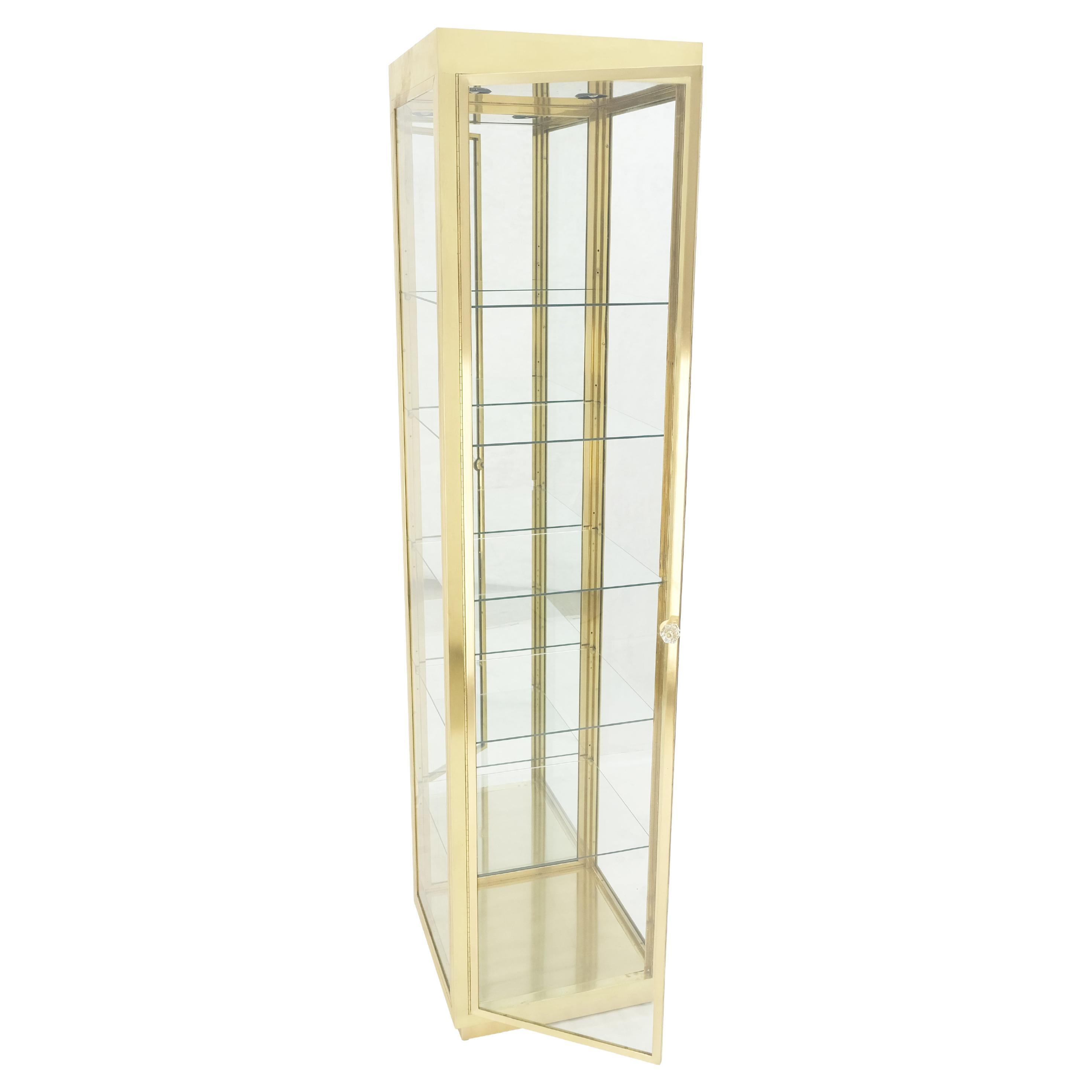 20" Sqaure Solid Brass Case 7' Tall Glass Shelve Display Cabinet Vitrine MINT! For Sale