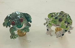 20 th c Artisan Made Frog Pair Lamp Finials