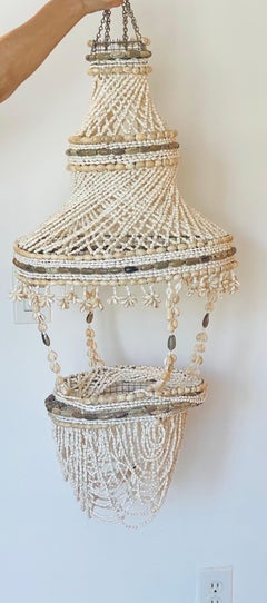 20 th c Coastal Sea Shell Beaded Pendant Chandelier Multitier