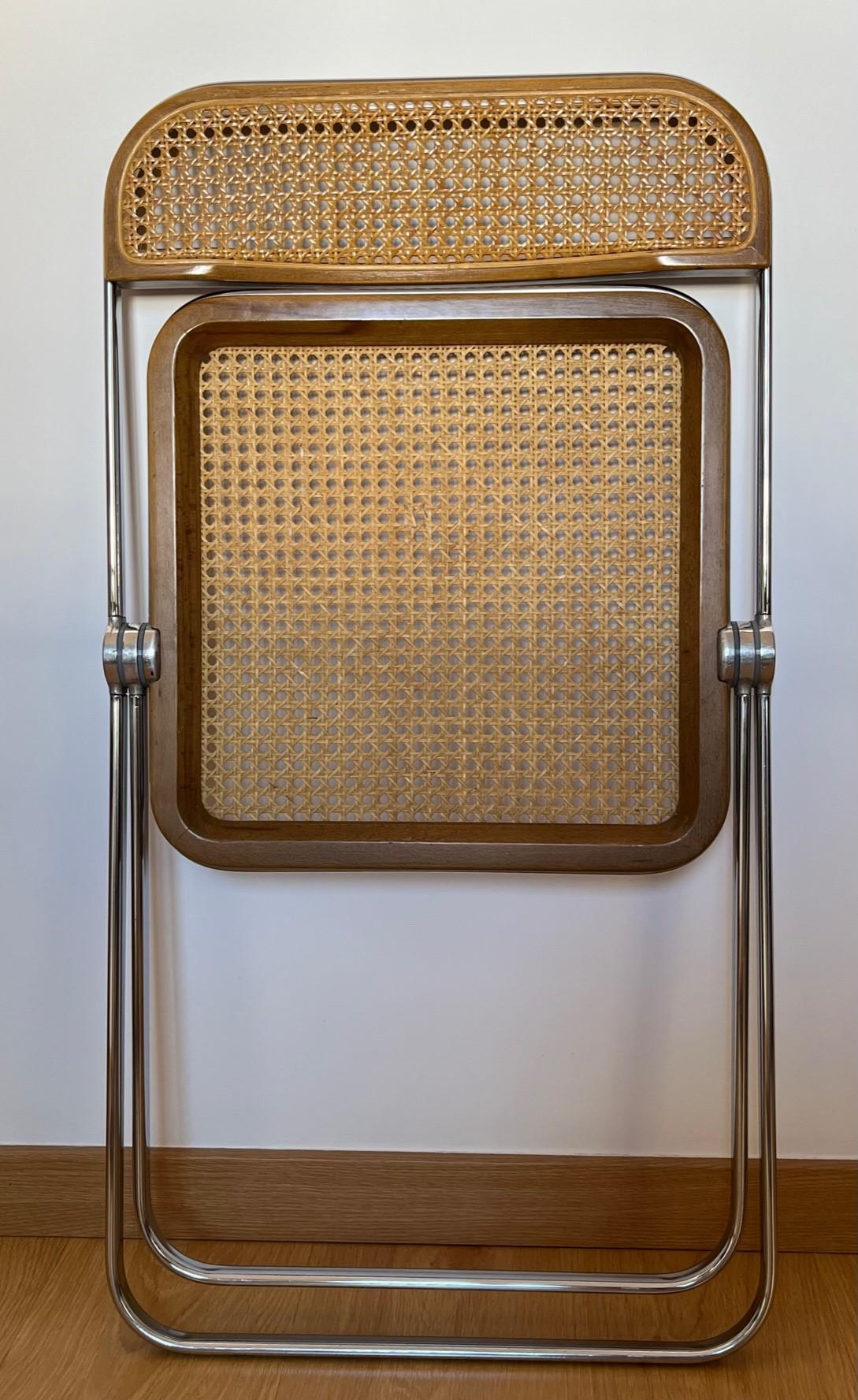 Modern 20th Century Cane Folding Plia Chair by Giancarlo Piretti for Castelli For Sale
