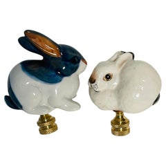 20 th cc Porcelain Rabbit Figurines Pair Lamp Finials