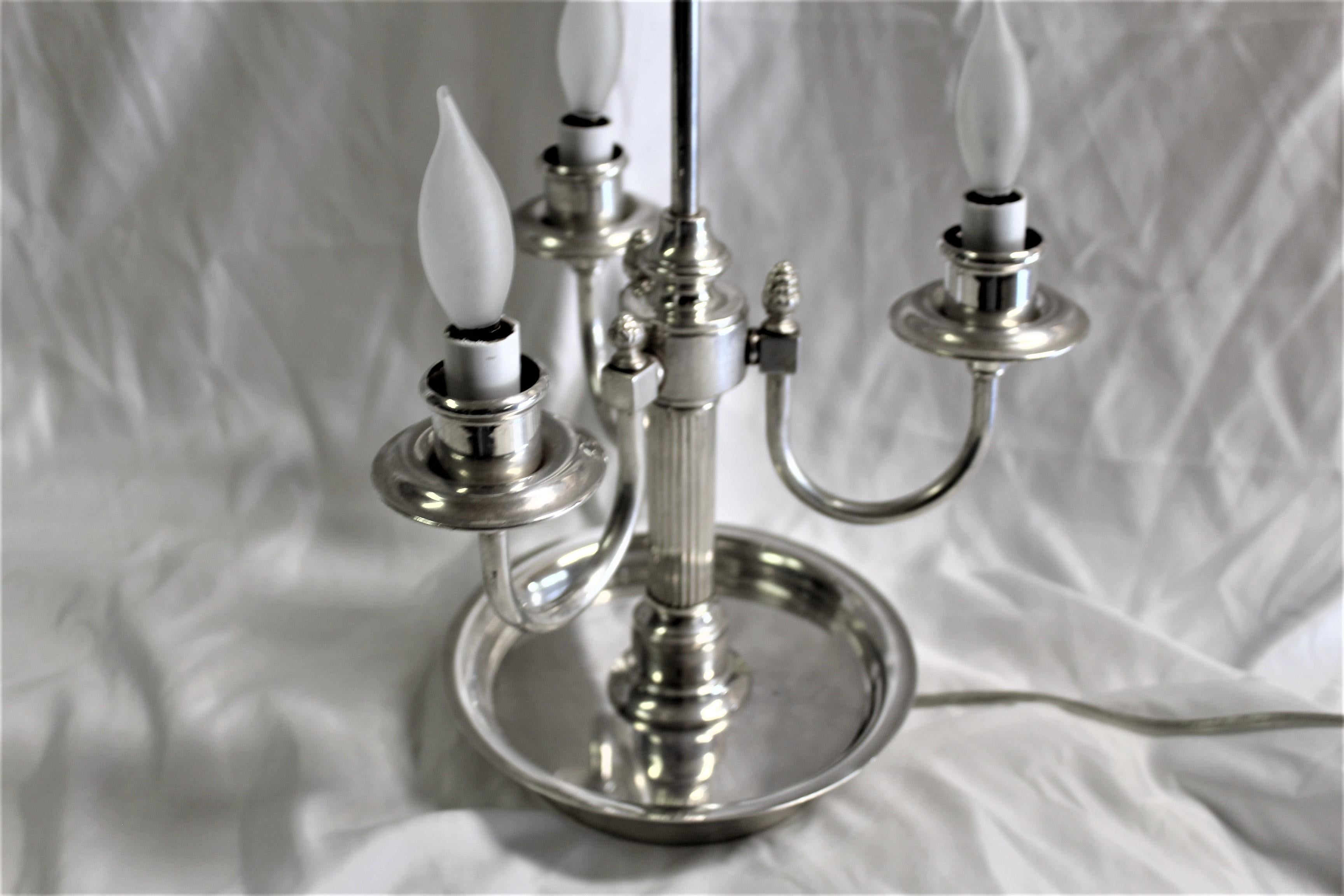 British Colonial 20 Th Century 3 Light Bouillotte Lamp Style Silvered For Sale