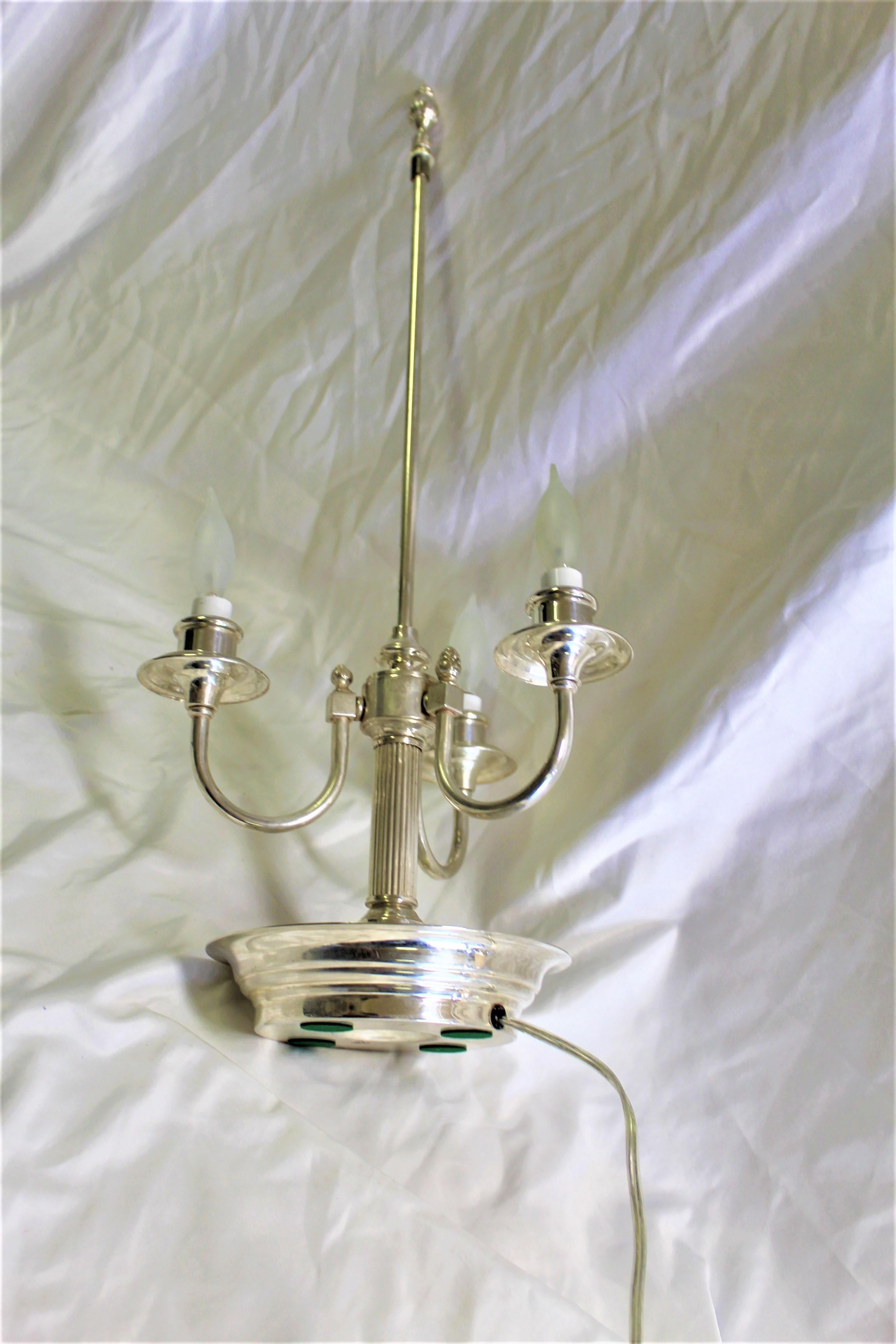 North American 20 Th Century 3 Light Bouillotte Lamp Style Silvered For Sale