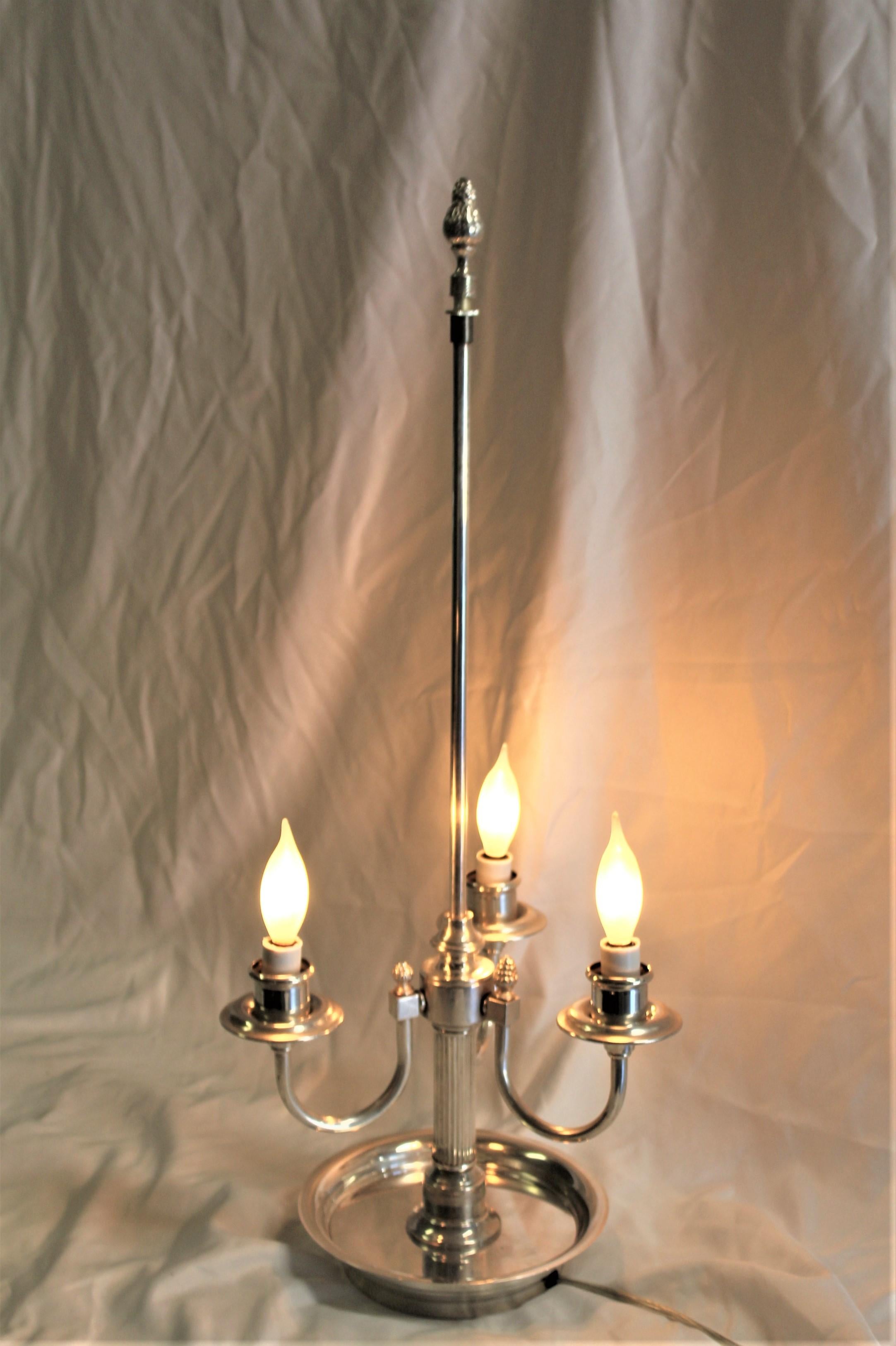 Brass 20 Th Century 3 Light Bouillotte Lamp Style Silvered For Sale
