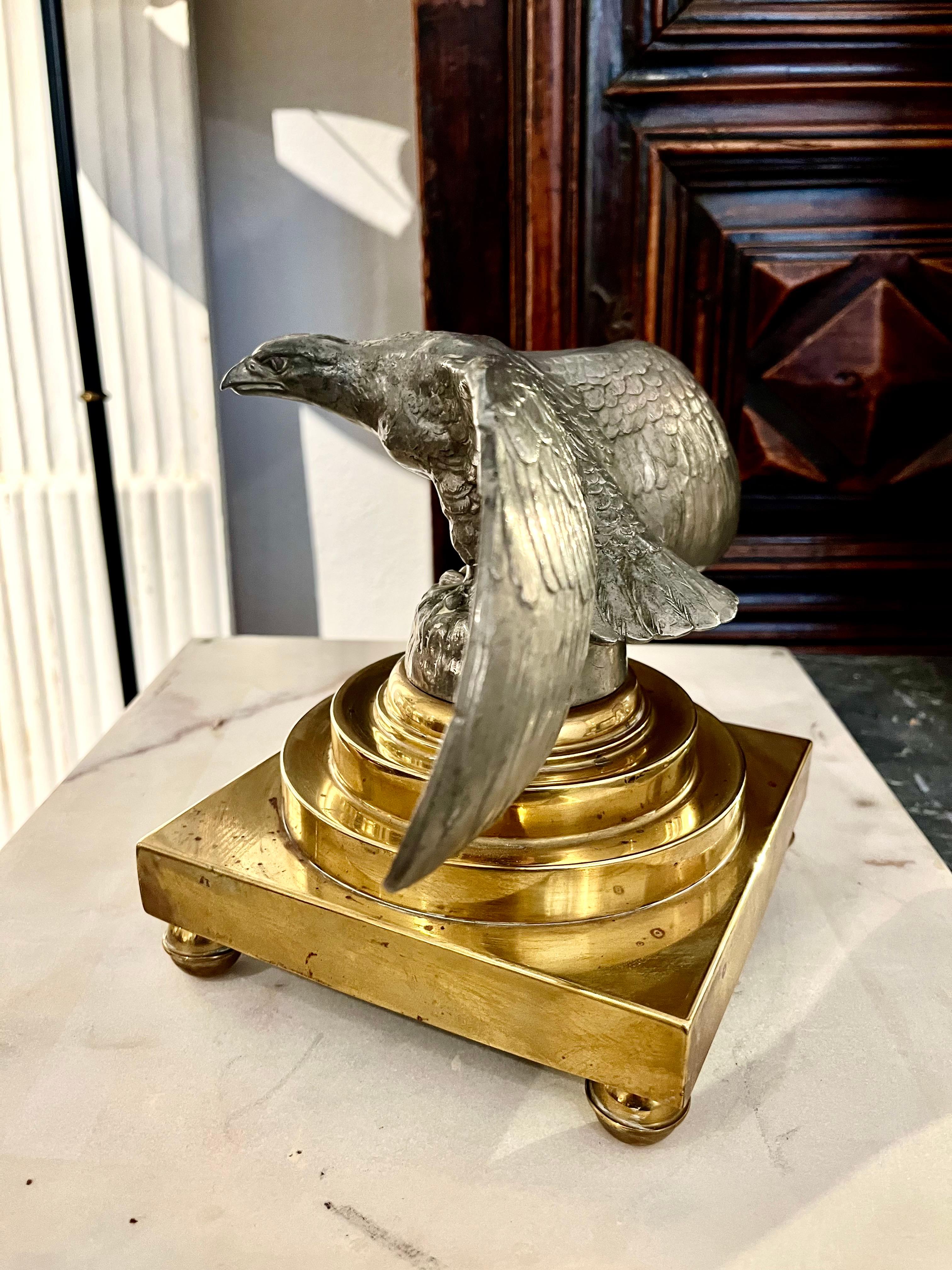 Silvered 20 th Century Art Deco Silver Metal Eagle Sculpture For Sale