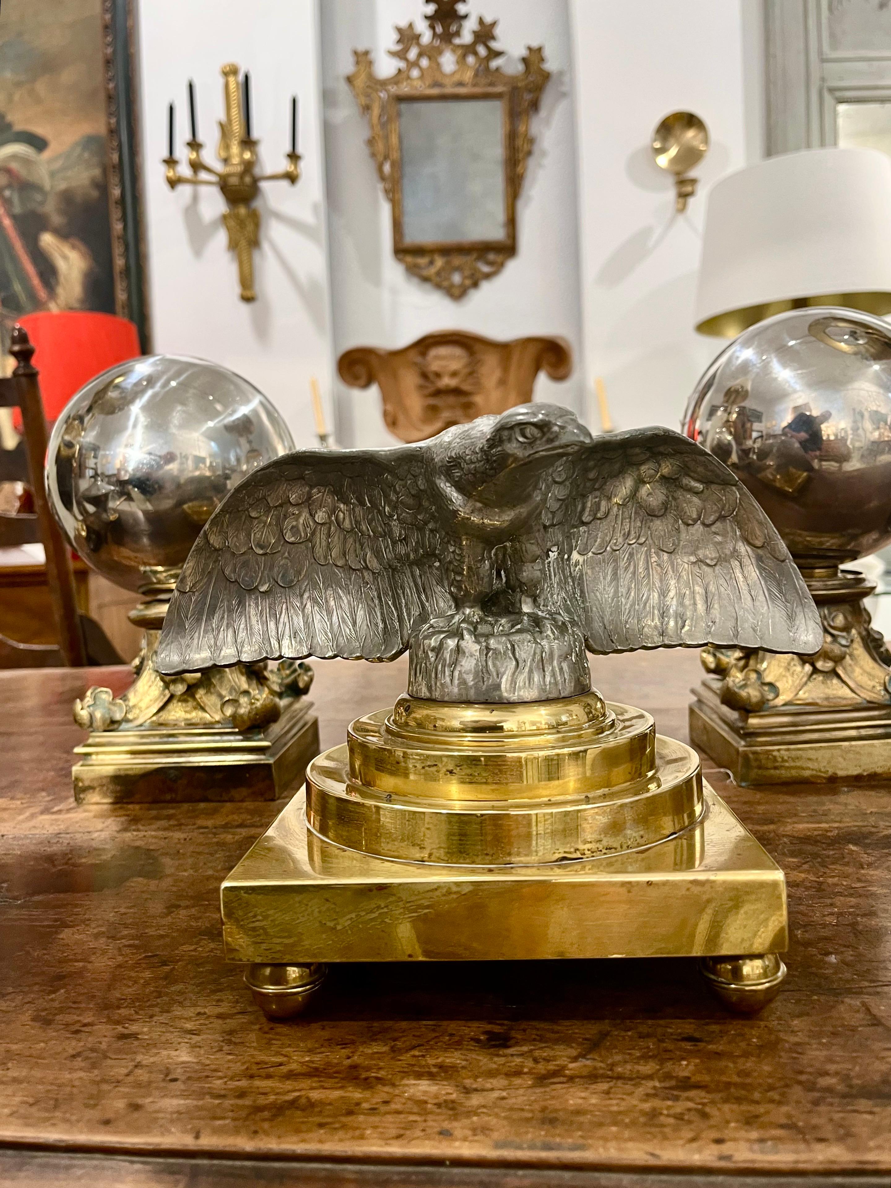 20 th Century Art Deco Silver Metal Eagle Sculpture In Good Condition For Sale In Madrid, ES