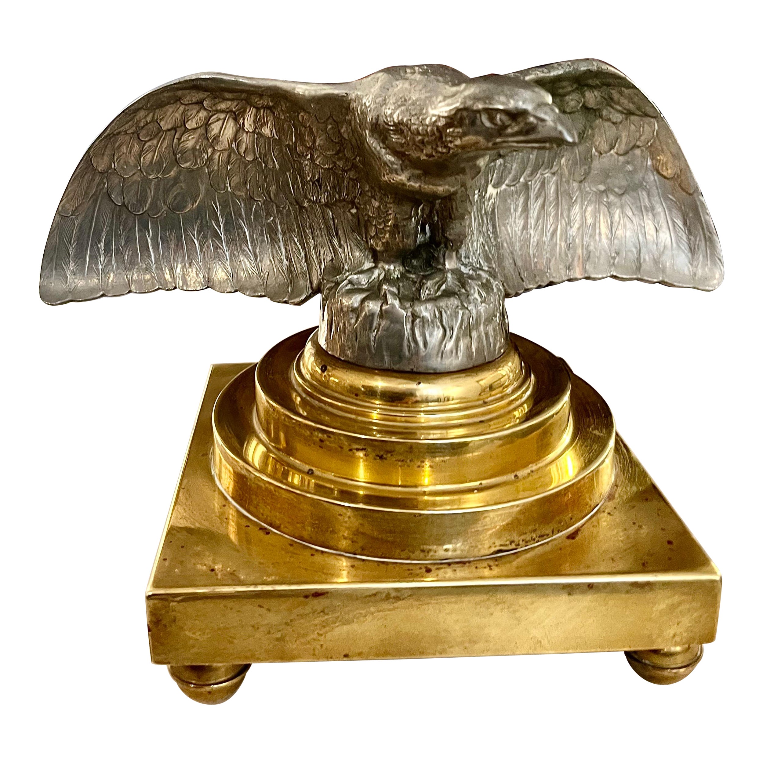 20 th Century Art Deco Silver Metal Eagle Sculpture For Sale