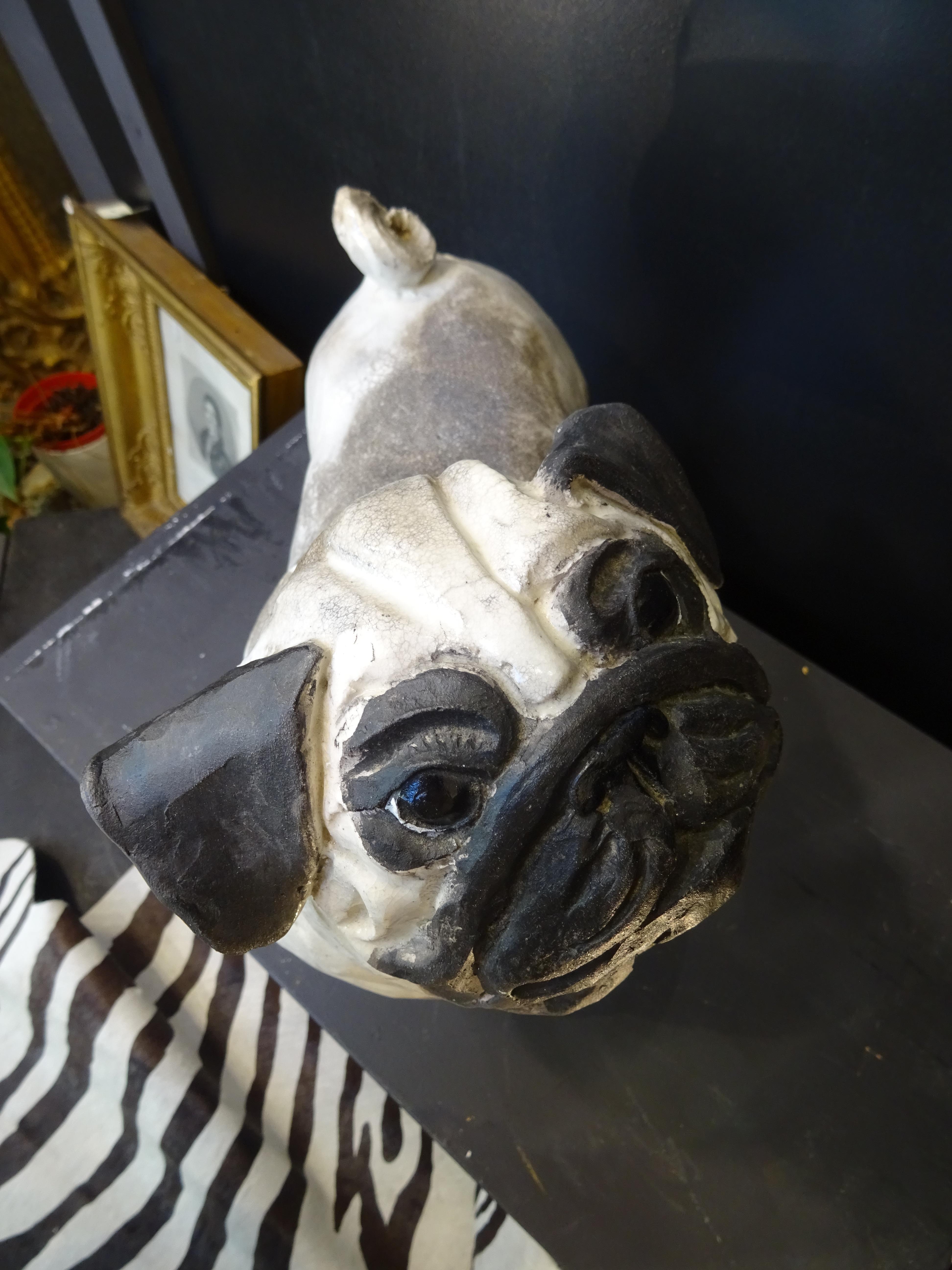 Hand-Crafted   French Bulldog  Black and White  Ceramic Sarreguimes
