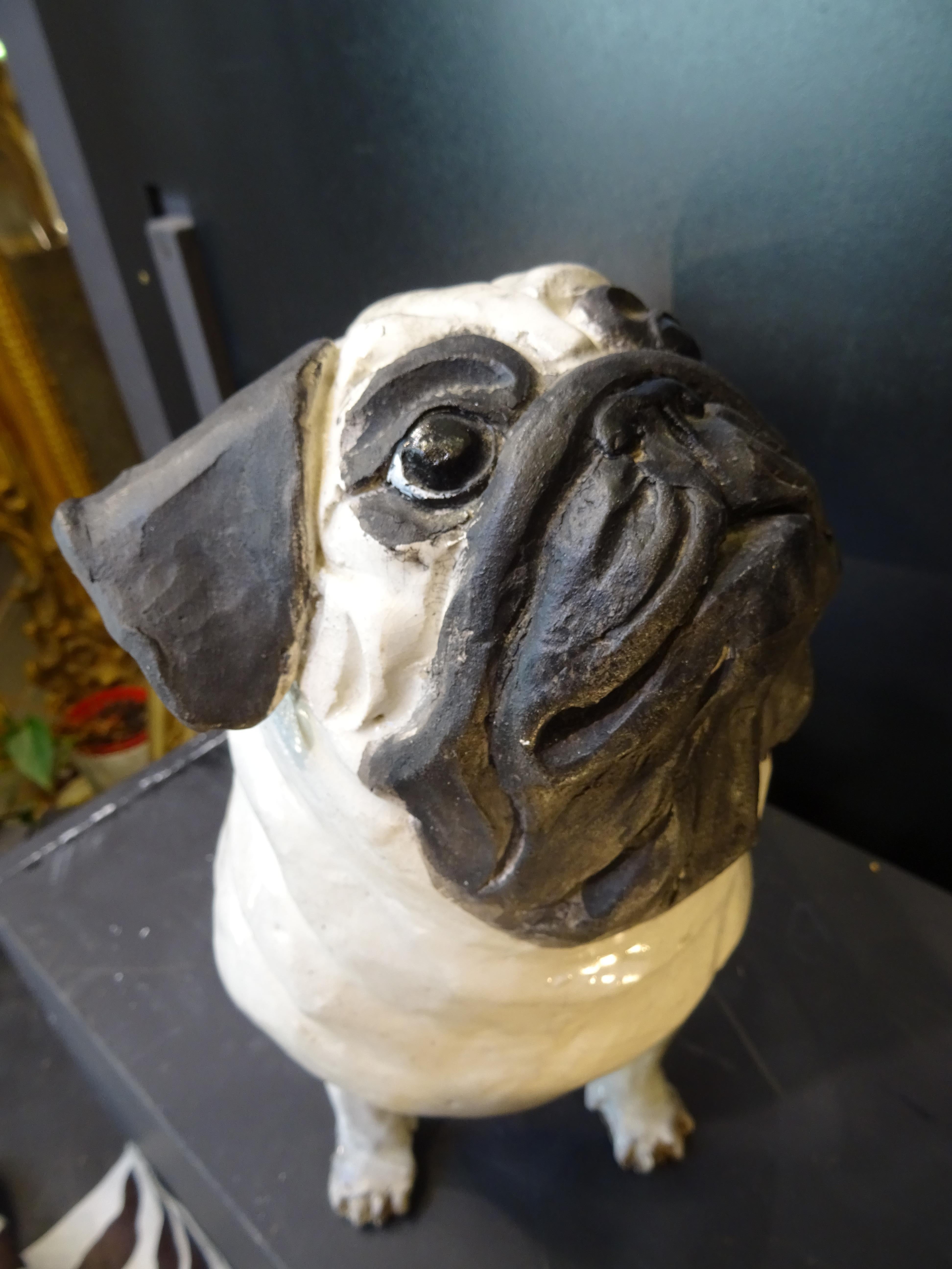   French Bulldog  Black and White  Ceramic Sarreguimes In Good Condition In Valladolid, ES