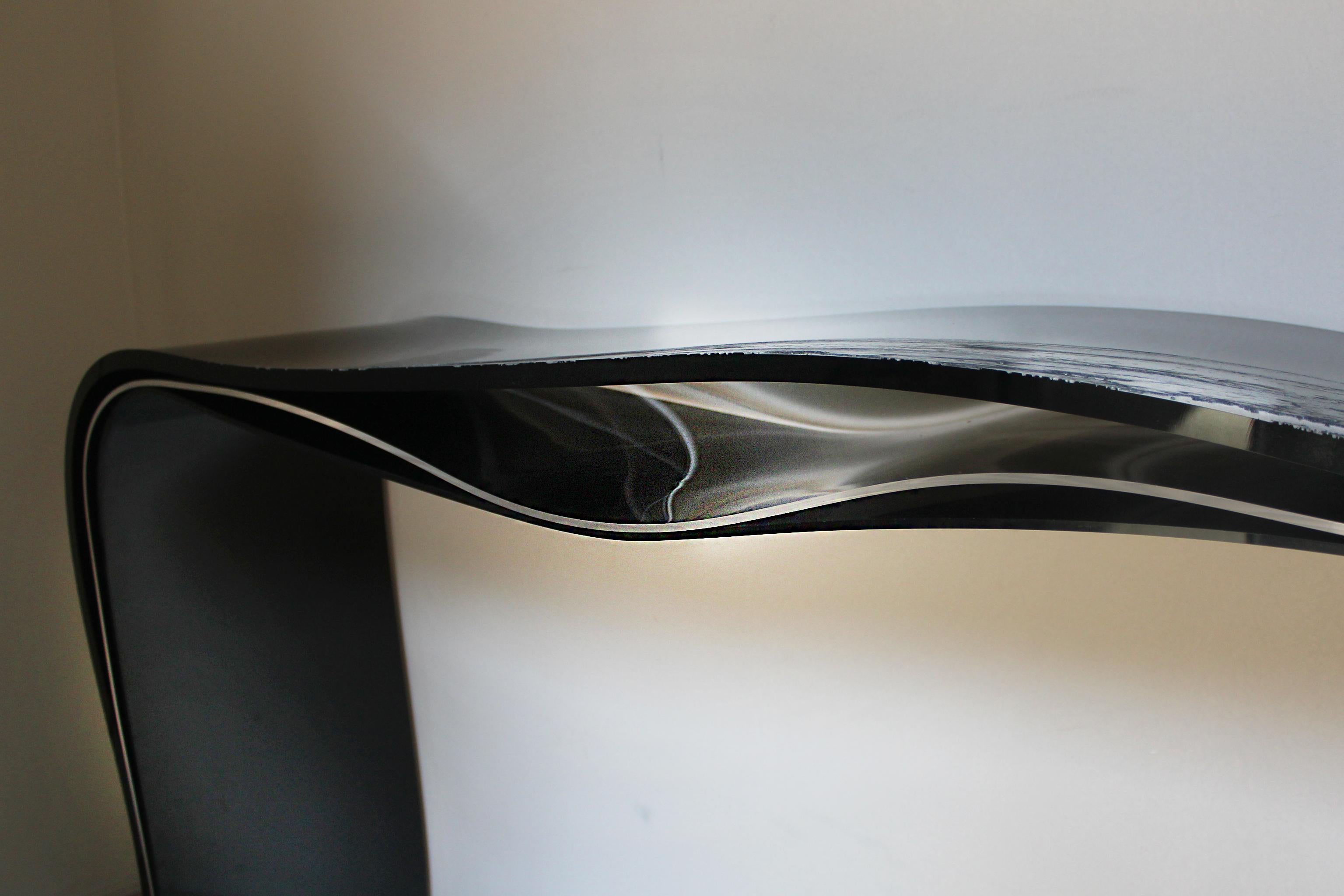 Modern 20th Century Console Waves, Molded Plexiglass Black, Fumet Gray and Transparent For Sale