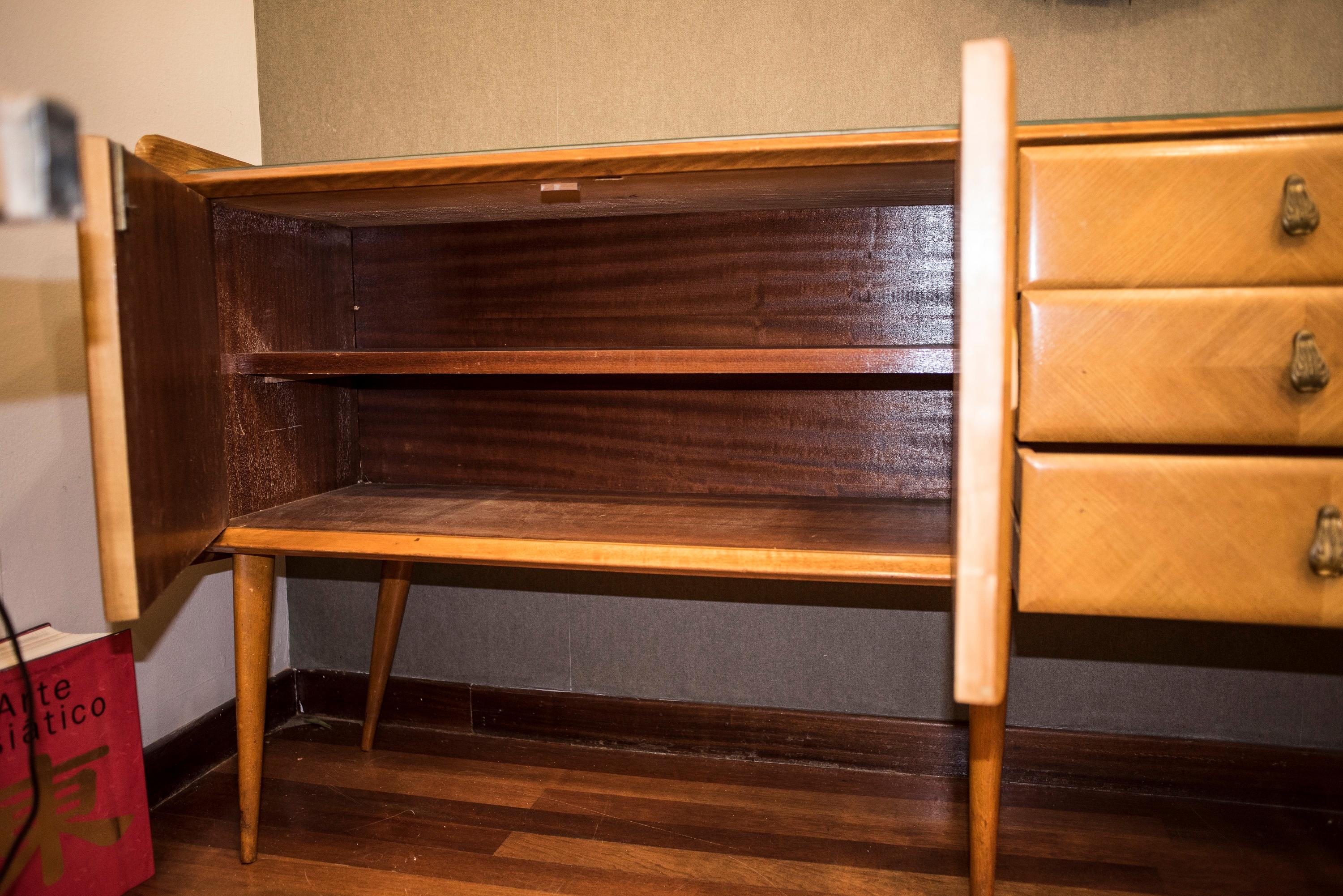 20th Century Ico Parisi wood, hand-painte Ceramic and Glass Italian Buffet, 1950s 7