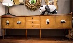 20th Century Ico Parisi wood, hand-painte Ceramic and Glass Italian Buffet, 1950s