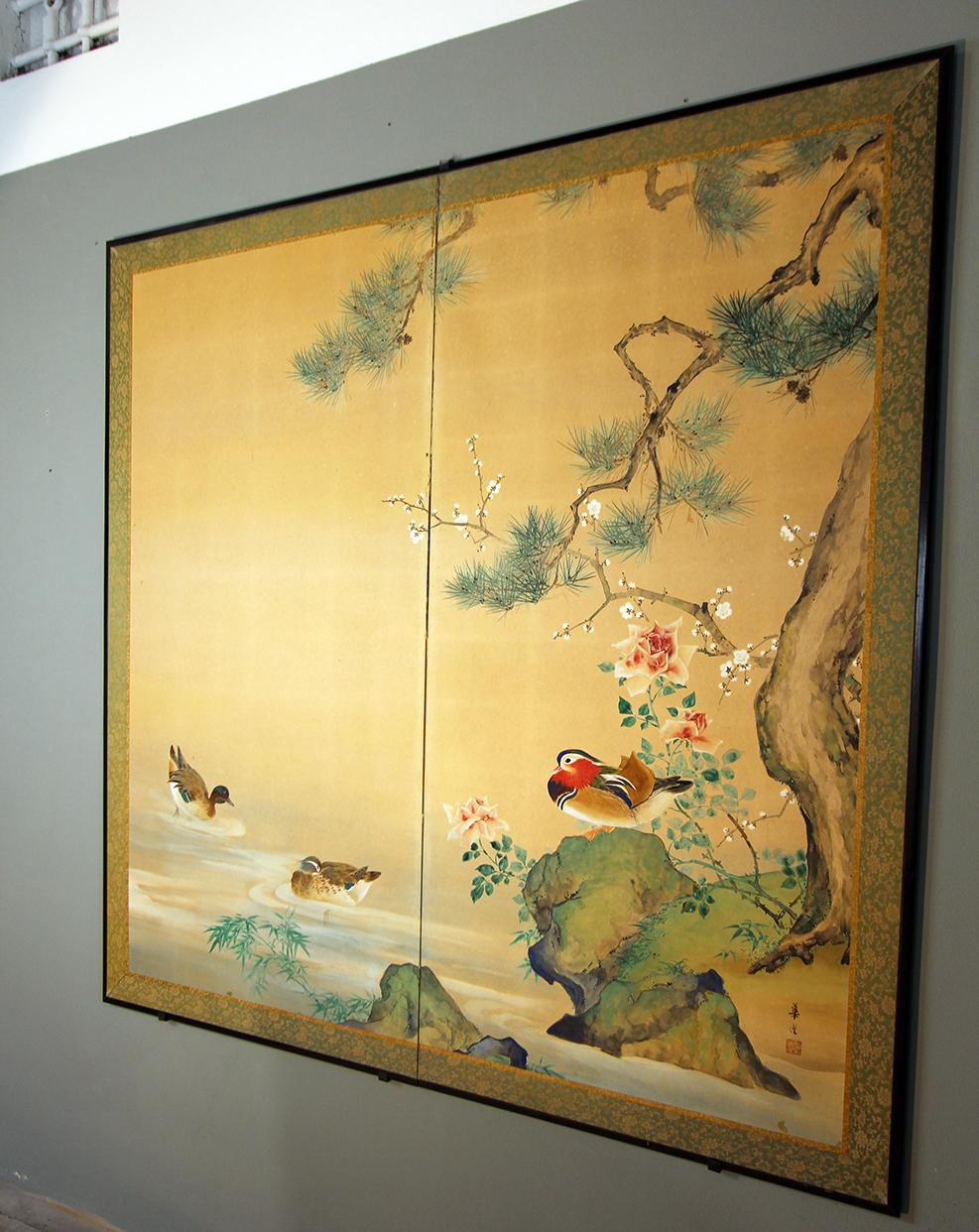 20th Century, Japanese Two Panels Screen Showa Period, Painted on Rice Paper In Excellent Condition In Brescia, IT