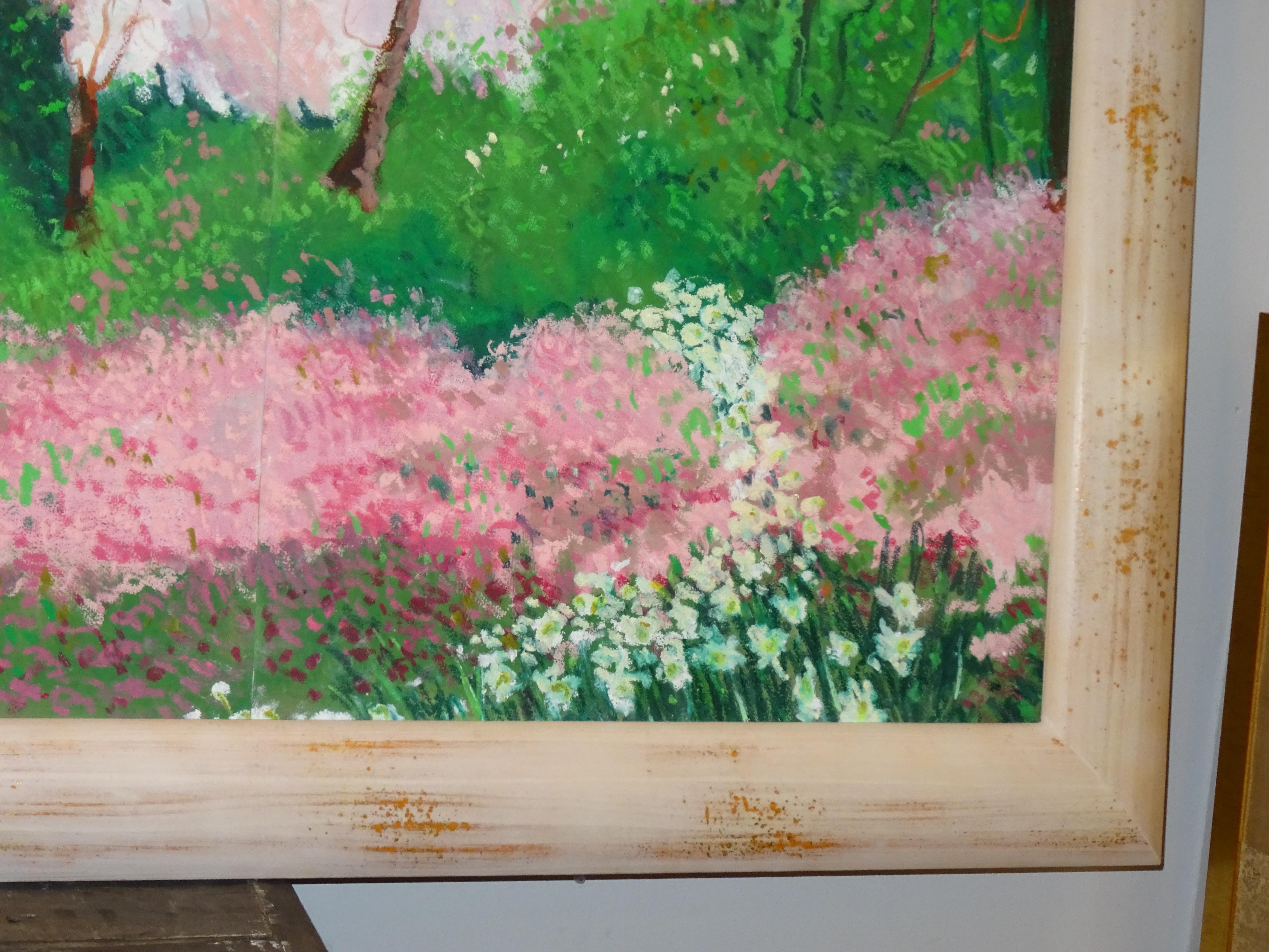20th Century Painting Green Pink Mixed Technique on Paper 11