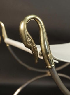 20 th century Neoclassical silvered steel curule stool with swan head