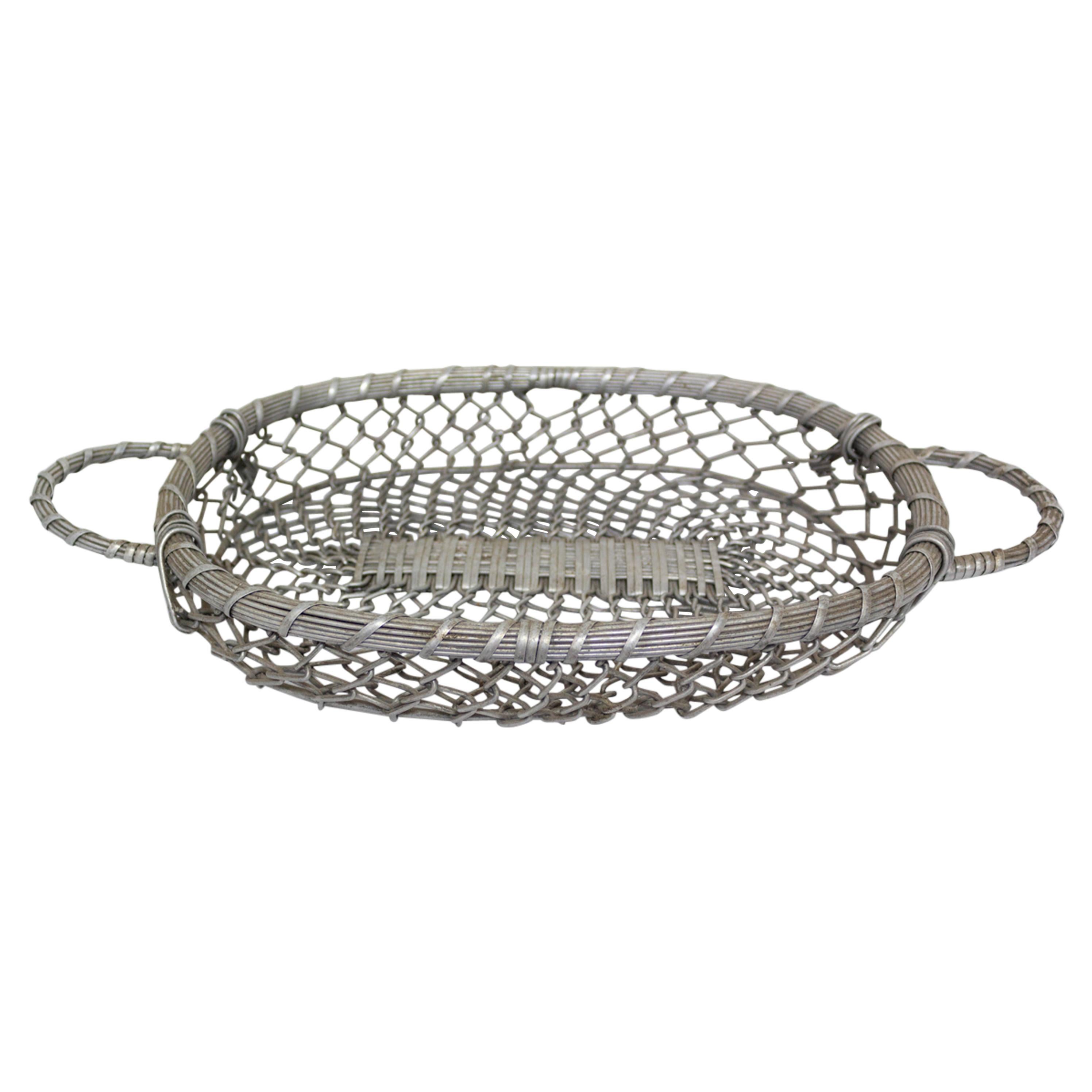 20th Mid-Century Aluminium Basket Centerpiece, France