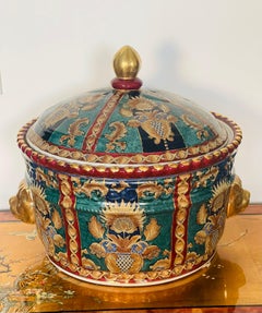 20 thick Chinese Porcelain Handpainted Tureen with Lion Heads Handles