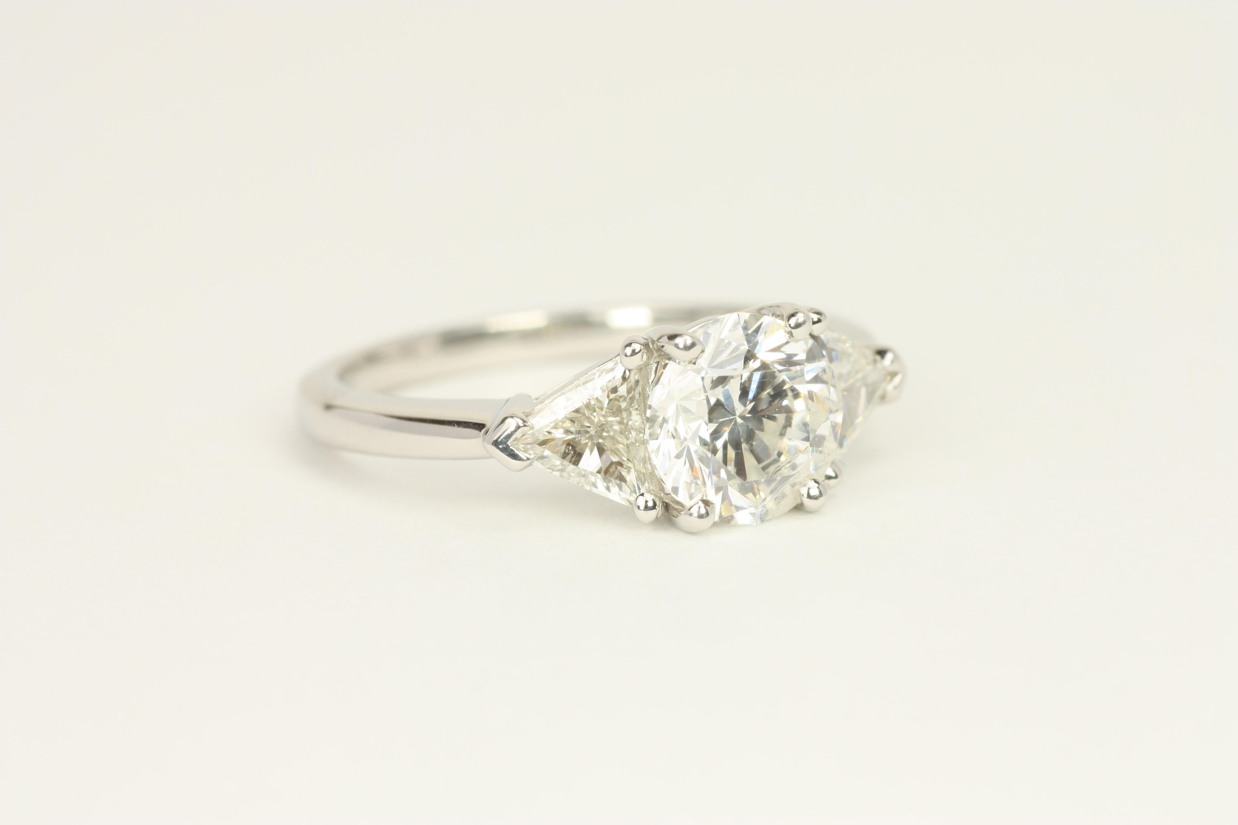 2.0 Total Carat Round and Trilliant Diamond Platinum 3-Stone Engagement ...