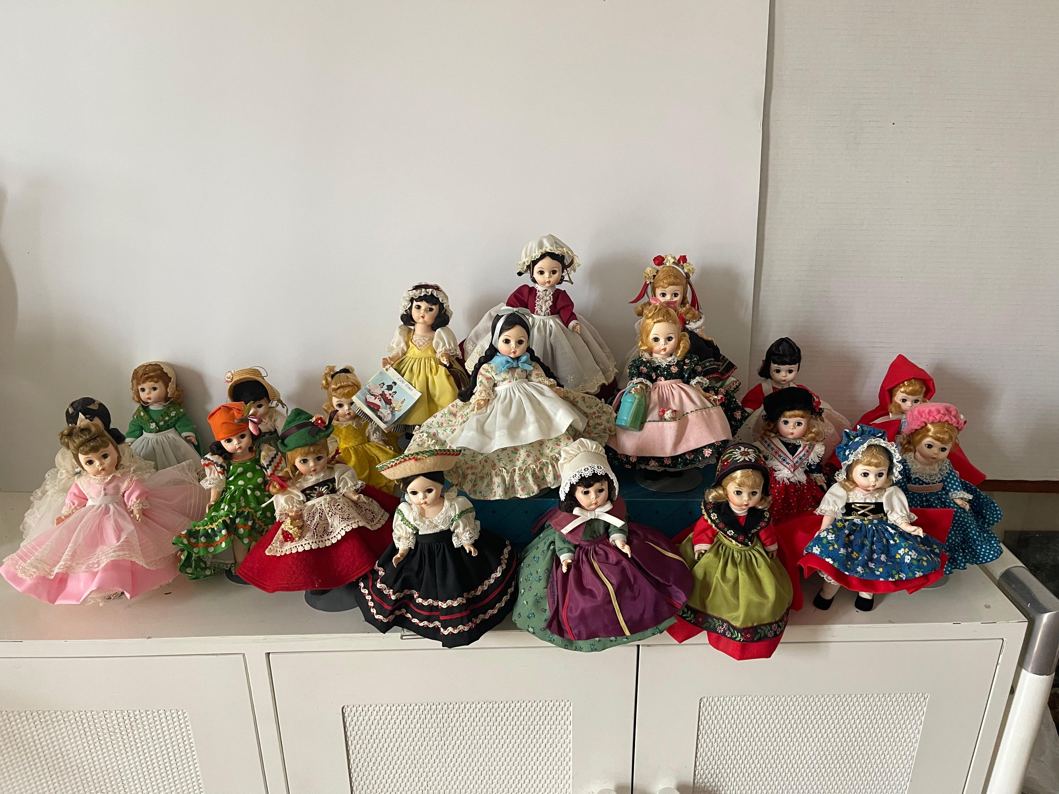 20 Beautiful unique Vintage Madame Alexander 8” dolls, in great condition, all original dresses. Newly restrung. Great find for collectors.