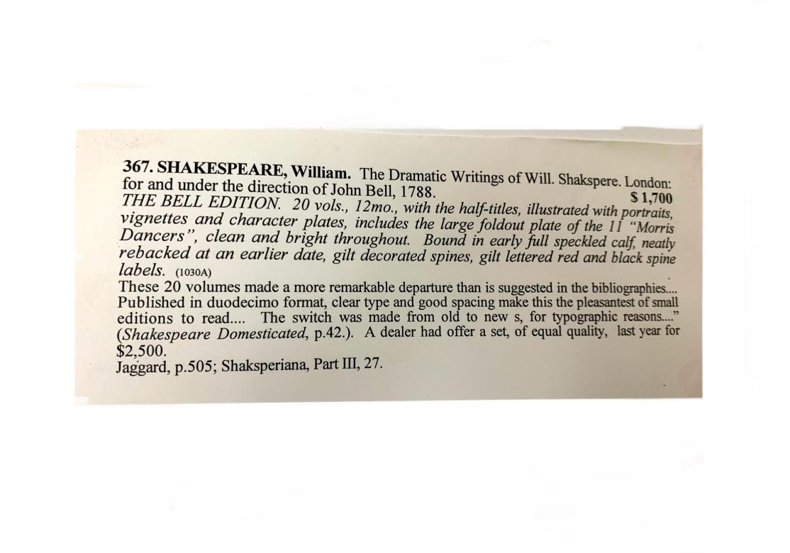 20 Vol. Leatherbound Set- Bell's Edition, Dramatik Writings Of Will. Shakespeare For Sale 8