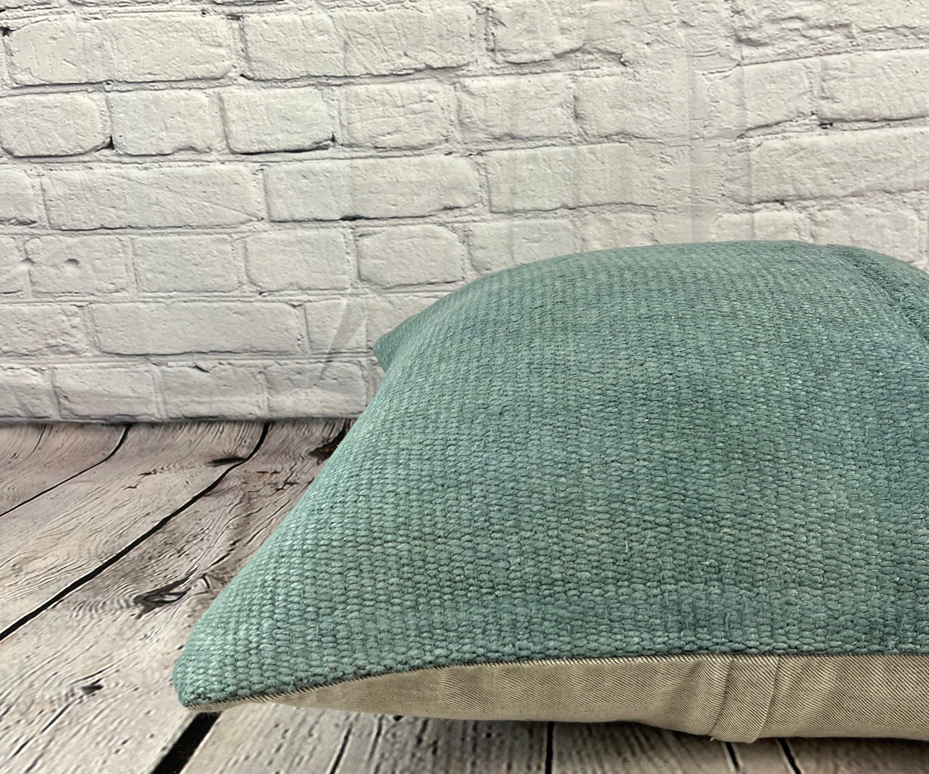 20 x 20 Hemp Pillow Turkish Cushion Natural Blue Pillow Cushion Cover #6366 In New Condition For Sale In Houston, TX