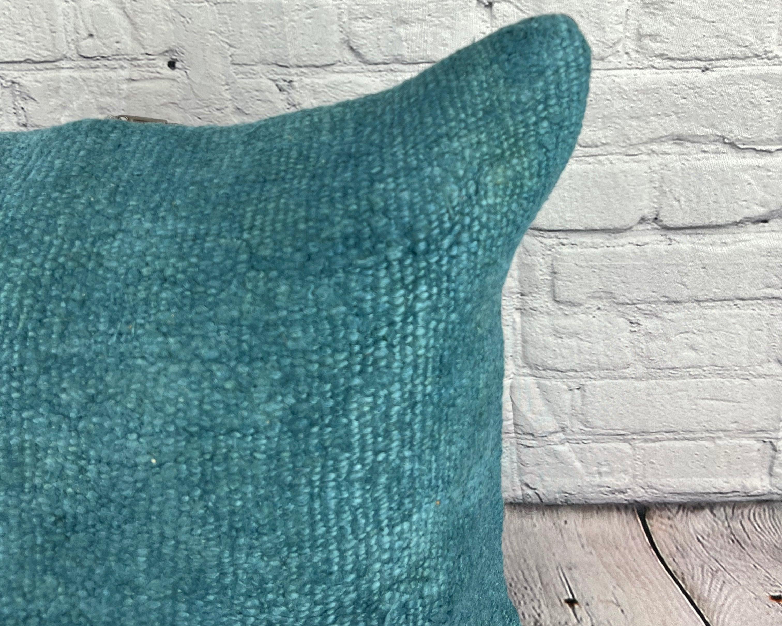 20 x 20 Hemp Kissen Türkisches Kissen mit natürlichem blauem Kissen-Kissenbezug #6413 (Handgeknüpft) im Angebot