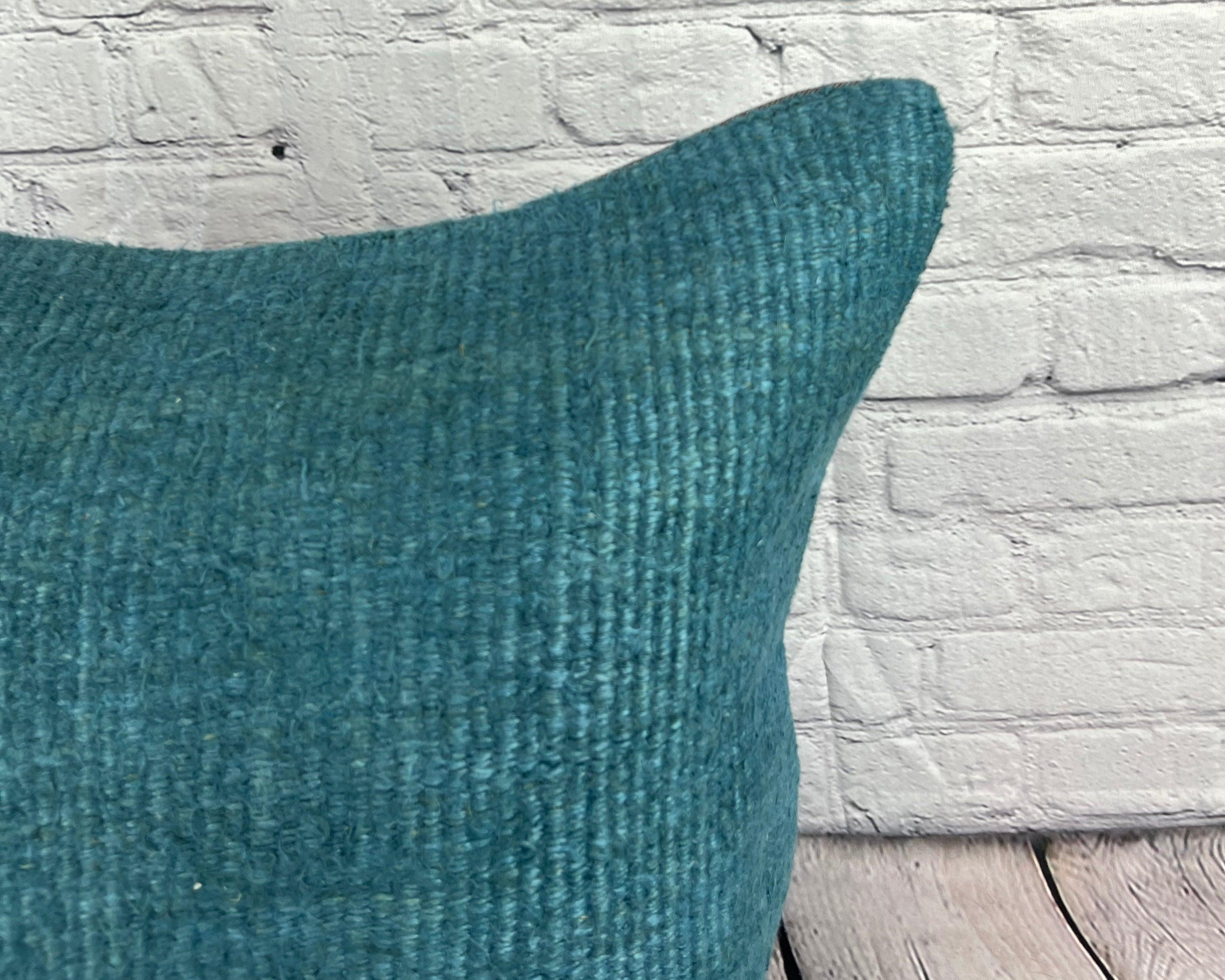 20 x 20 Hemp Kissen Türkisches Kissen mit natürlichem blauem Kissen-Kissenbezug #6415 (Handgeknüpft) im Angebot