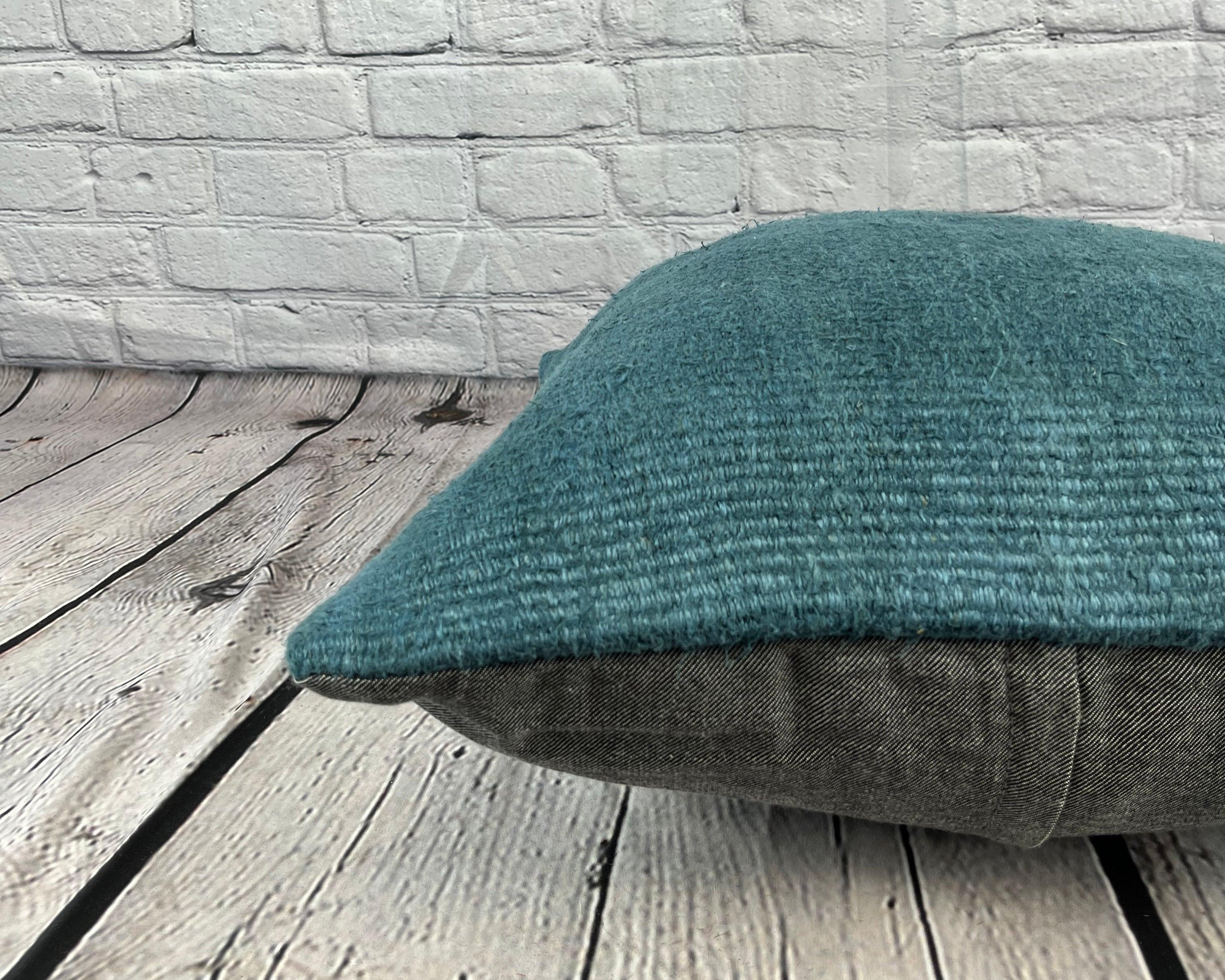 Noué à la main Coussin de coussin turc bleu naturel 20 x 20, couvercle de coussin n° 6417 en vente