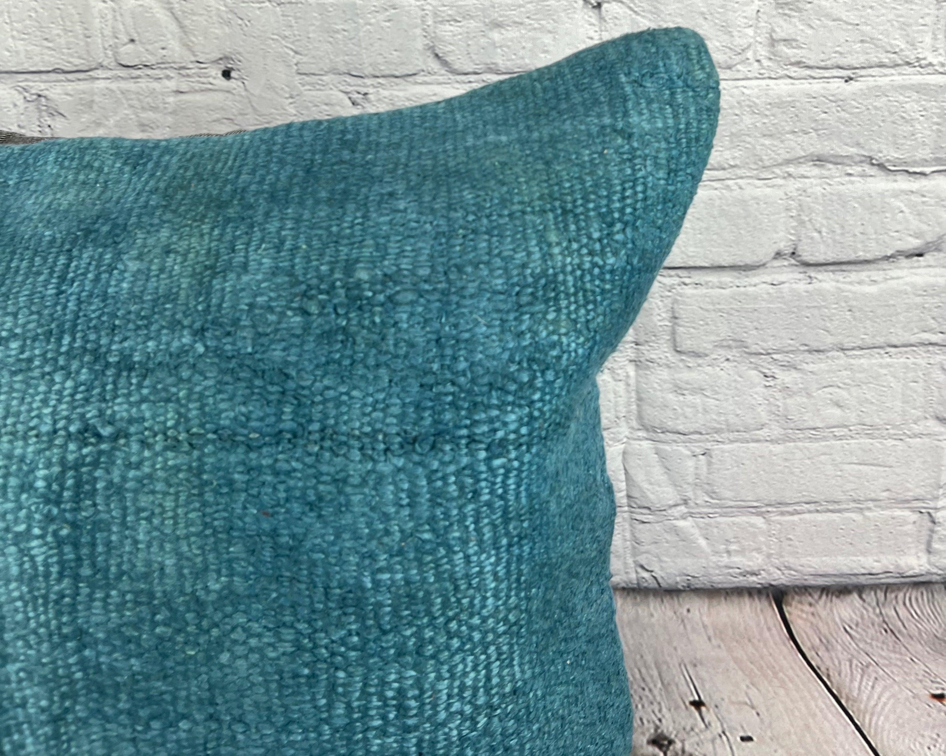 20 x 20 Hemp Kissen Türkisches Kissen mit natürlichem blauem Kissenbezug #6418 (Handgeknüpft) im Angebot