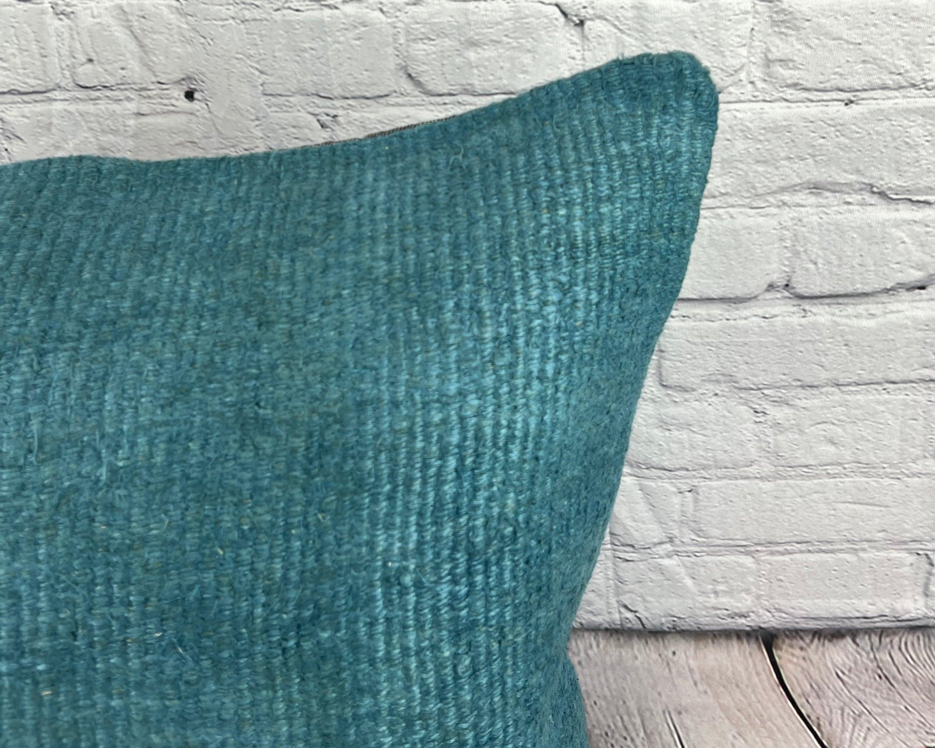 20 x 20 Hemp Kissen Türkisches Kissen mit natürlichem blauem Kissenbezug #6420 (Handgeknüpft) im Angebot