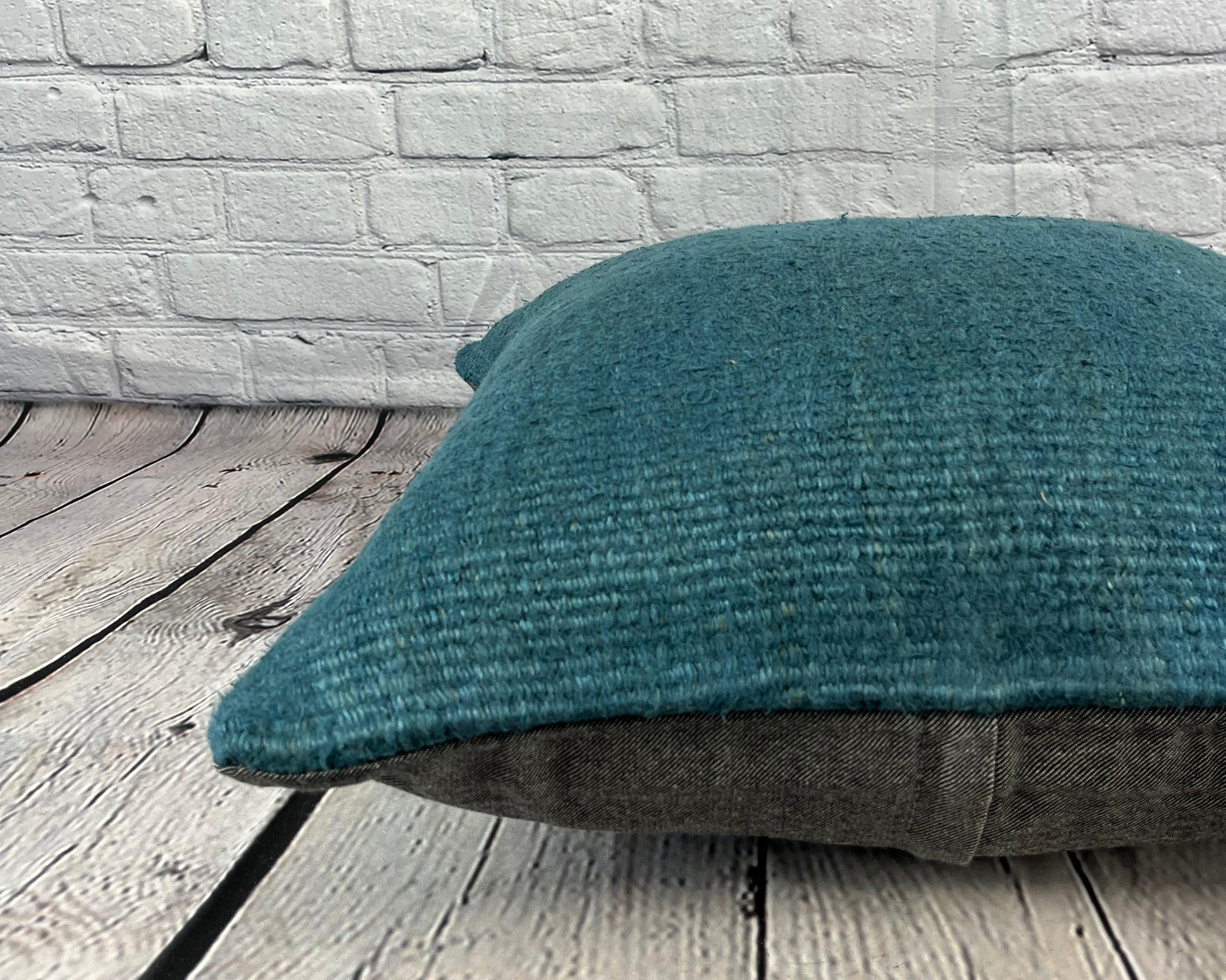 Noué à la main Coussin de coussin turc bleu naturel 20 x 20, couvercle de coussin #6423 en vente