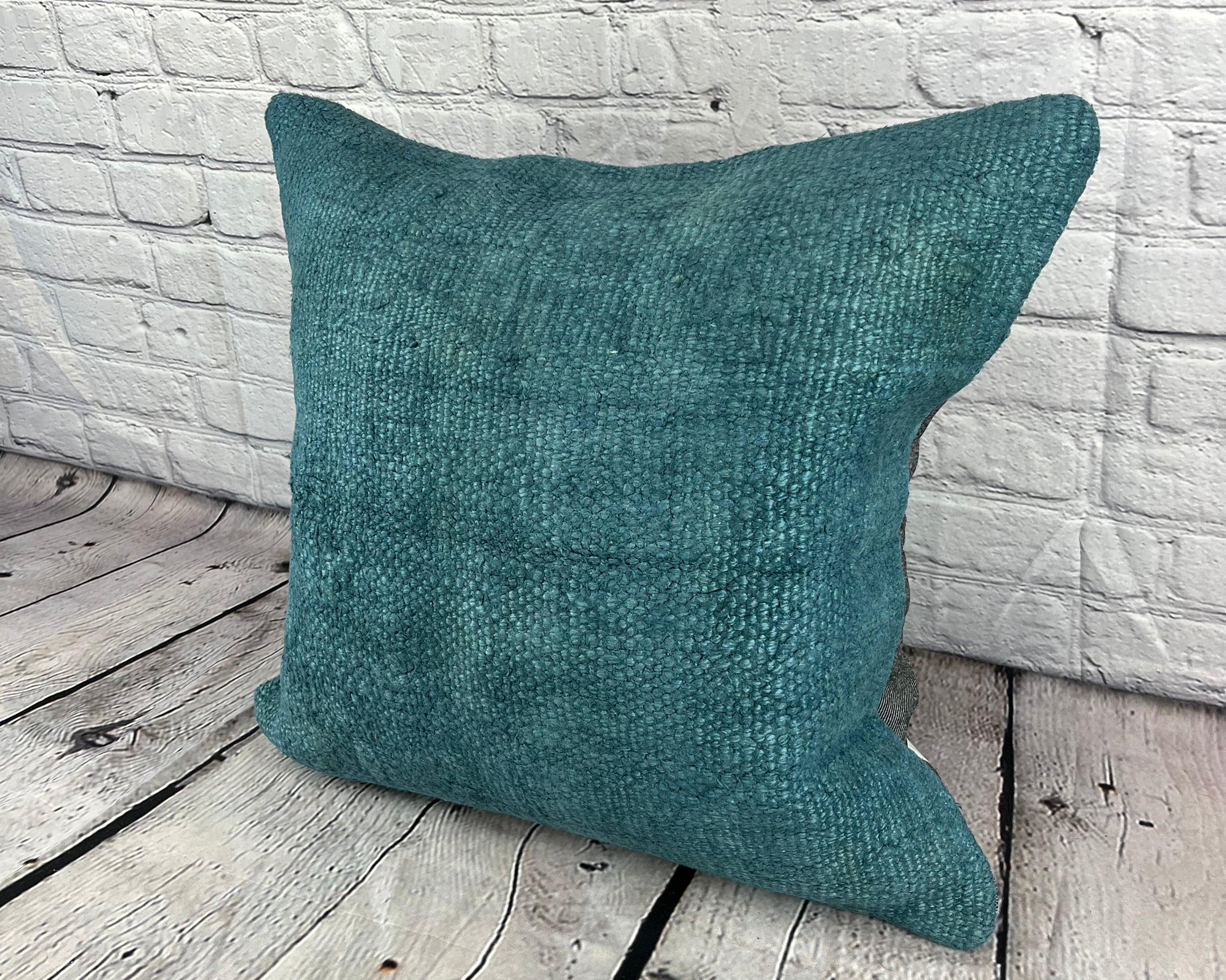 20 x 20 Hemp Pillow Turkish Cushion Natural Blue Pillow Cushion Cover #6426 Elevate your home decor with our Hemp Pillow Turkish Cushion. This exquisite pillow cover, meticulously handwoven, adds a touch of elegance and sophistication to any space.