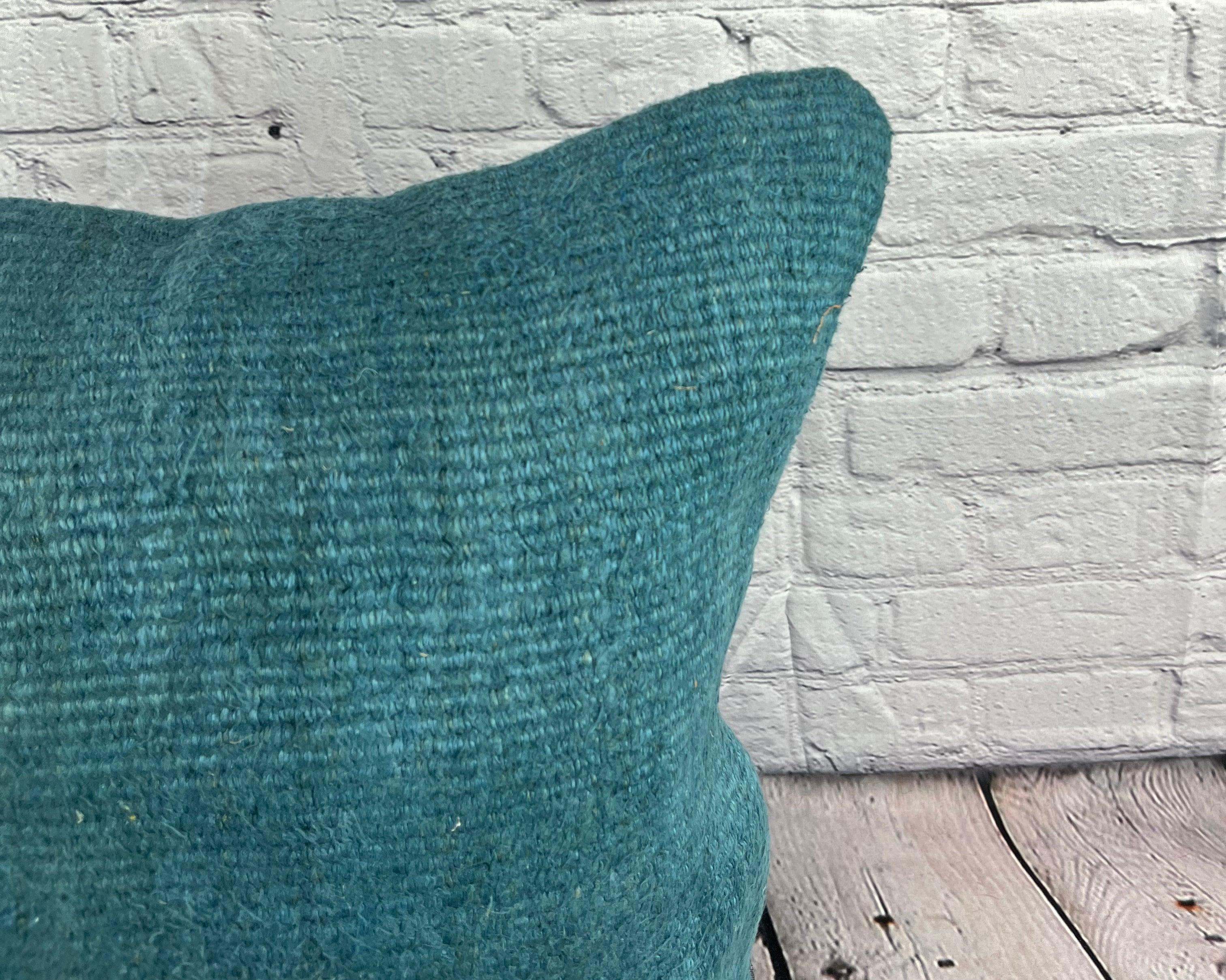 20 x 20 Hemp Kissen Türkisches Kissen mit natürlichem blauem Kissen-Kissenbezug #6427 (Handgeknüpft) im Angebot