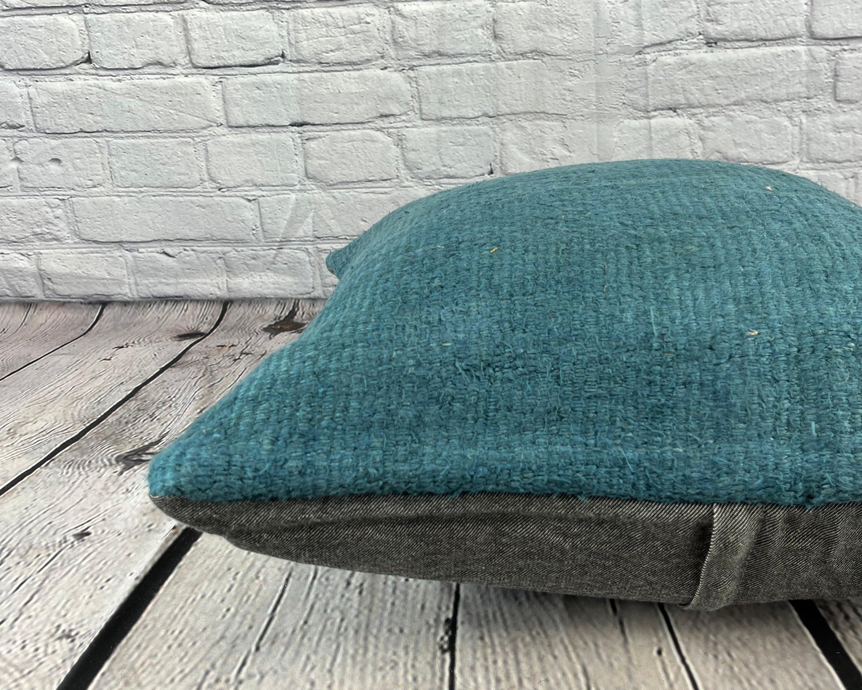 Noué à la main Coussin de coussin turc bleu naturel 20 x 20, couvercle de coussin n° 6432 en vente