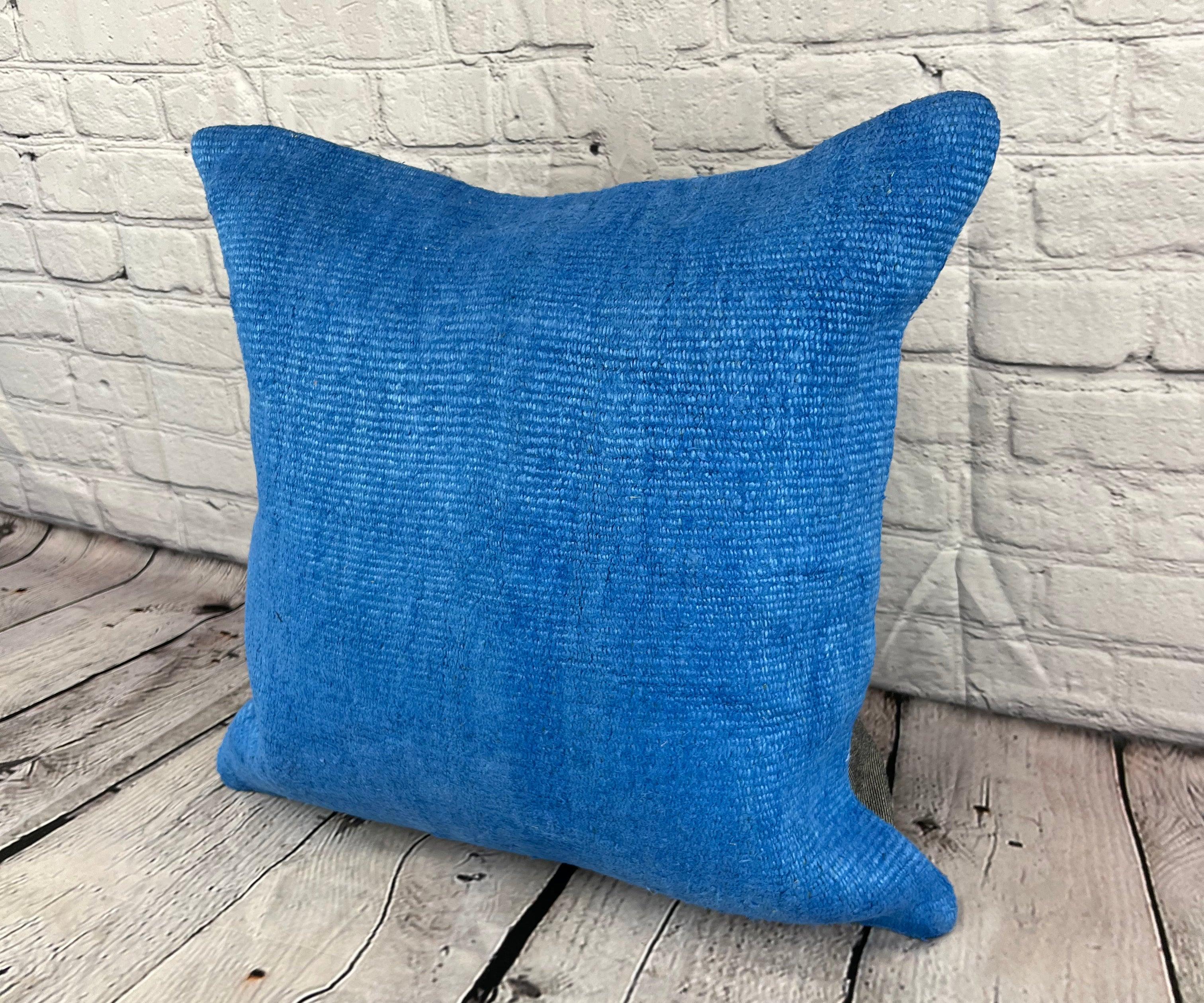 20 x 20 Hemp Pillow Turkish Cushion Natural Blue Pillow Cushion Cover #6444 Elevate your home decor with our Hemp Pillow Turkish Cushion. This exquisite pillow cover, meticulously handwoven, adds a touch of elegance and sophistication to any space.