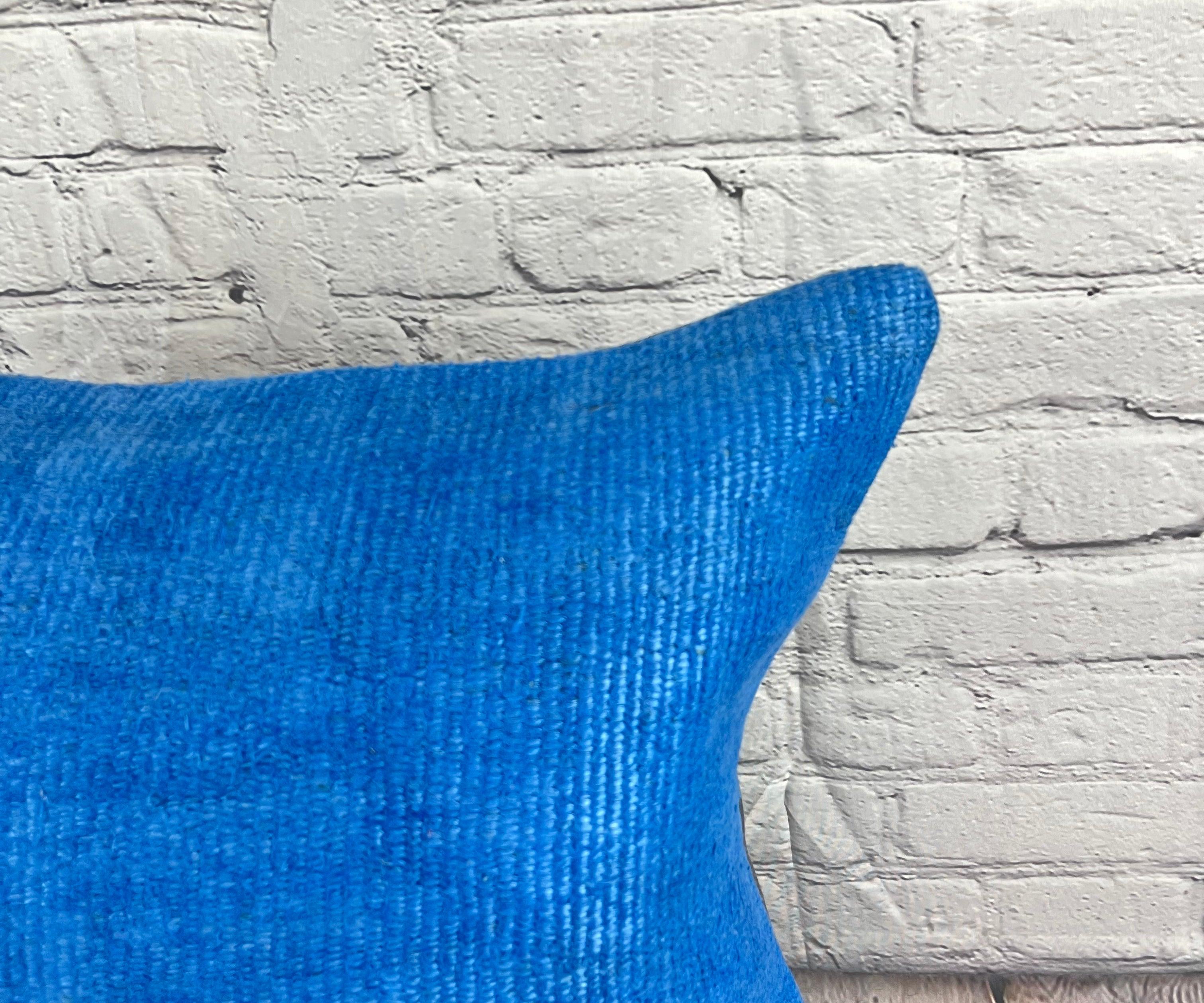 20 x 20 Hemp Kissen Türkisches Kissen mit natürlichem blauem Kissenbezug #6447 (Handgeknüpft)