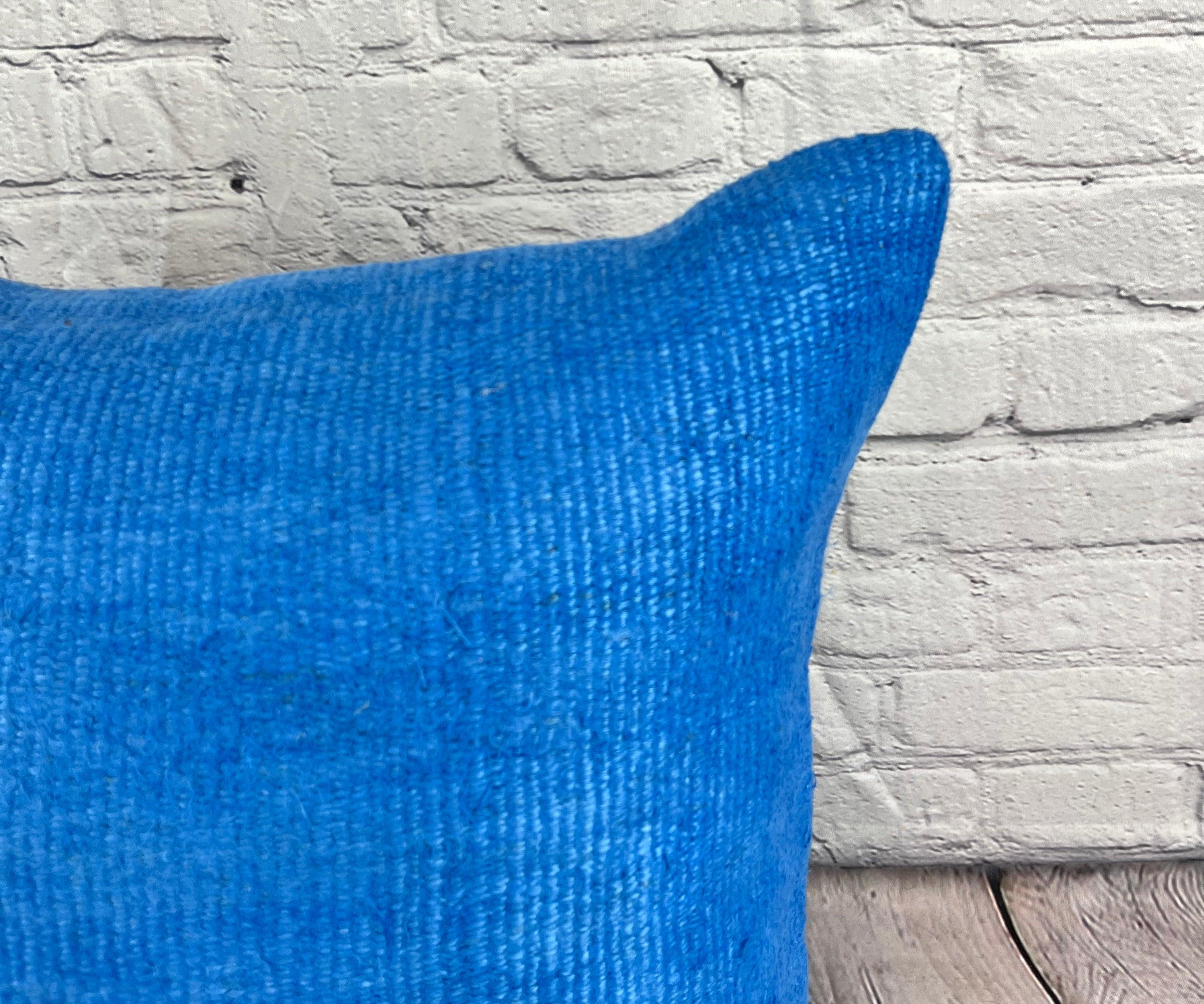 20 x 20 Hemp Kissen Türkisches Kissen mit natürlichem blauem Kissenbezug #6450 (Handgeknüpft) im Angebot