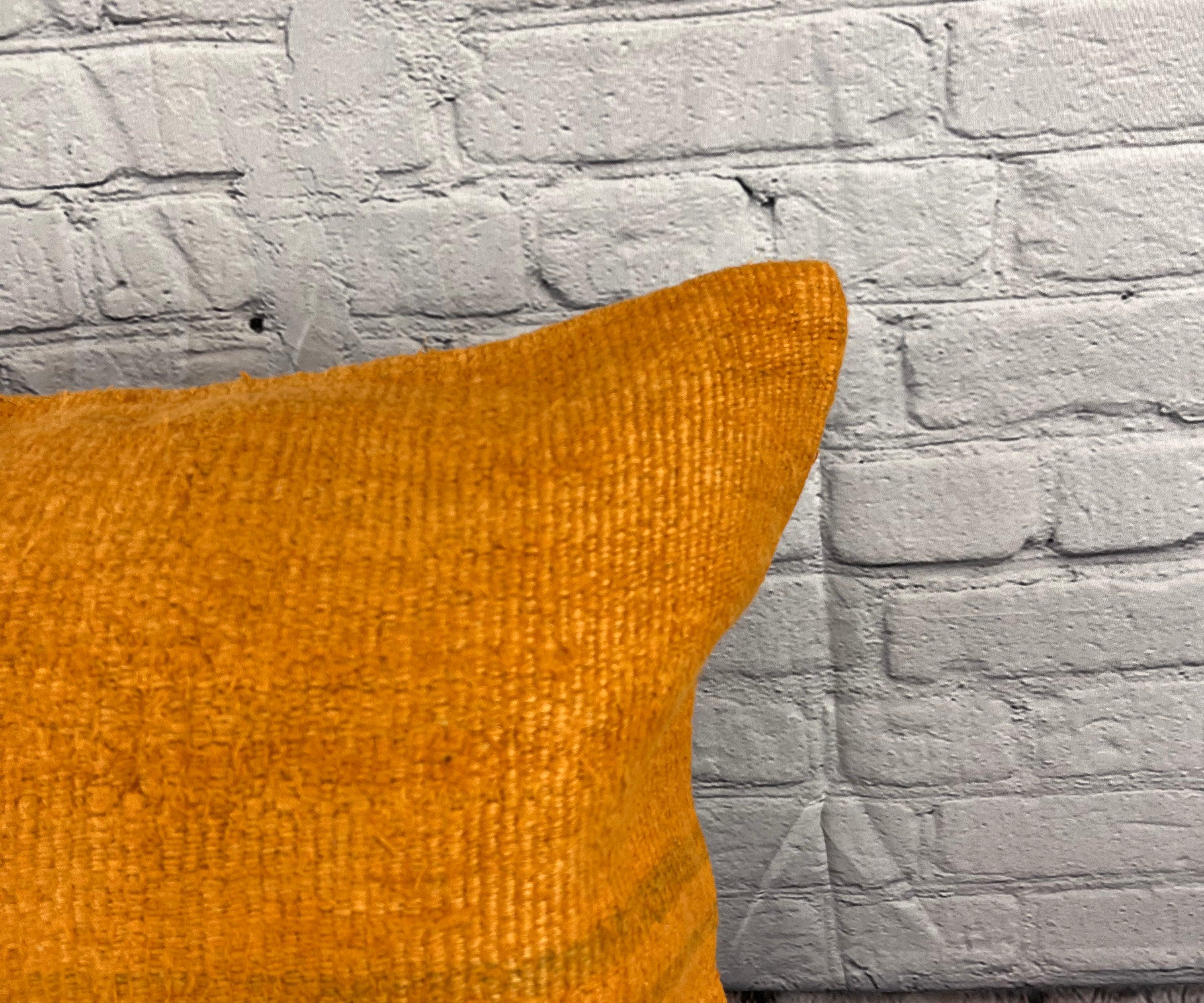 20 x 20 Hemp Kissen Türkisches Kissen mit natürlichem orangefarbenem Kissen-Kissenbezug #6292 (Handgeknüpft) im Angebot