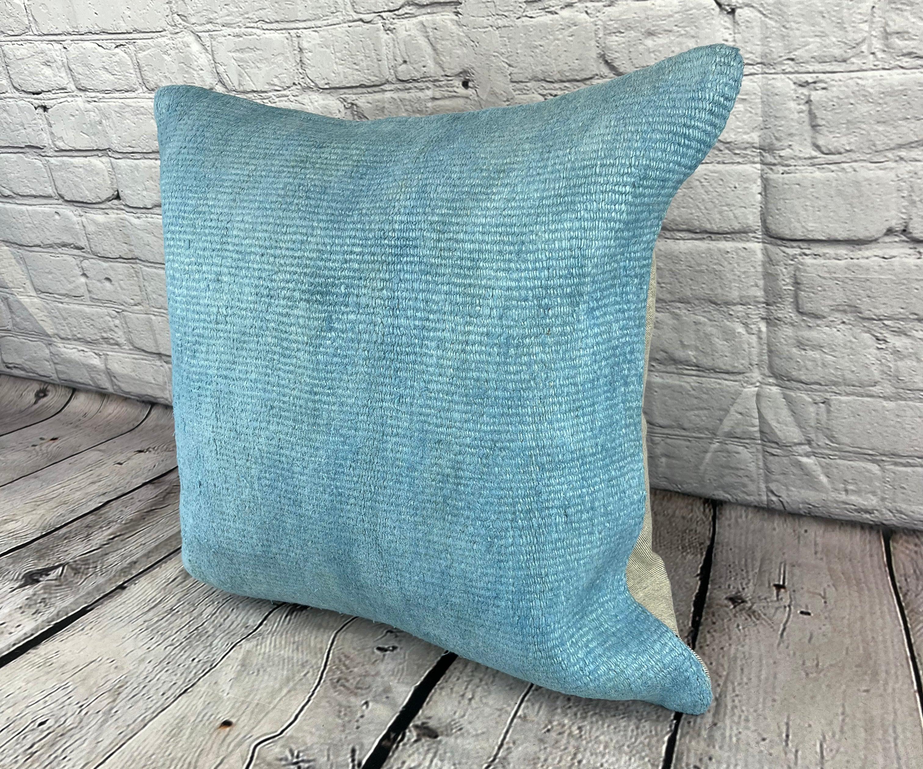 20 x 20 Hemp Pillow Turkish Cushion Natural Sky Blue Pillow Cushion Cover #6435 Elevate your home decor with our Hemp Pillow Turkish Cushion. This exquisite pillow cover, meticulously handwoven, adds a touch of elegance and sophistication to any