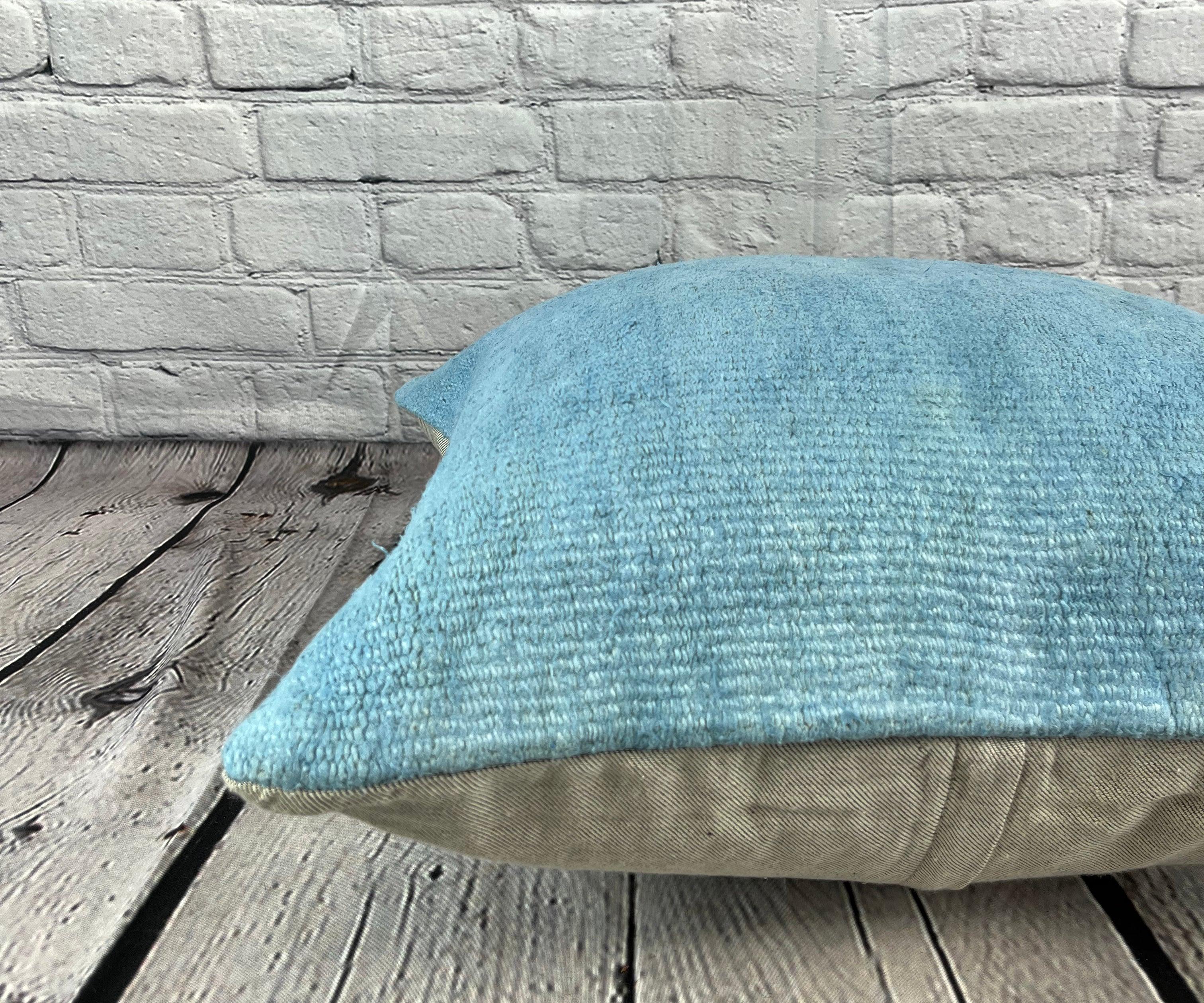 20 x 20 Hemp Pillow Turkish Cushion Natural Sky Blue Pillow Cushion Cover #6435 In New Condition For Sale In Houston, TX