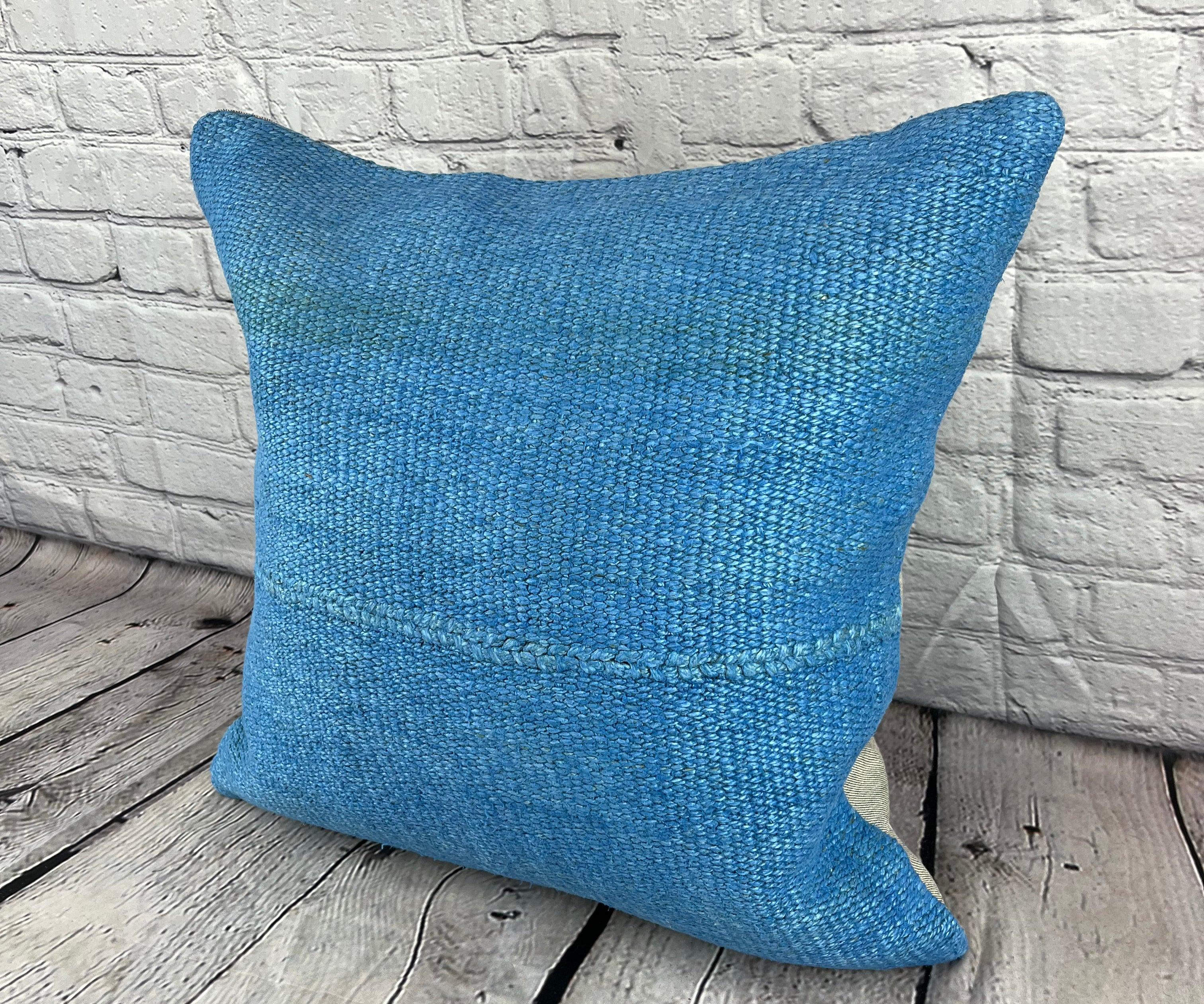 20 x 20 Hemp Pillow Turkish Cushion Natural Sky Blue Pillow Cushion Cover #6439 Elevate your home decor with our Hemp Pillow Turkish Cushion. This exquisite pillow cover, meticulously handwoven, adds a touch of elegance and sophistication to any