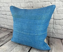 20 x 20 Hemp Pillow Turkish Cushion Natural Sky Blue Pillow Cushion Cover #6439