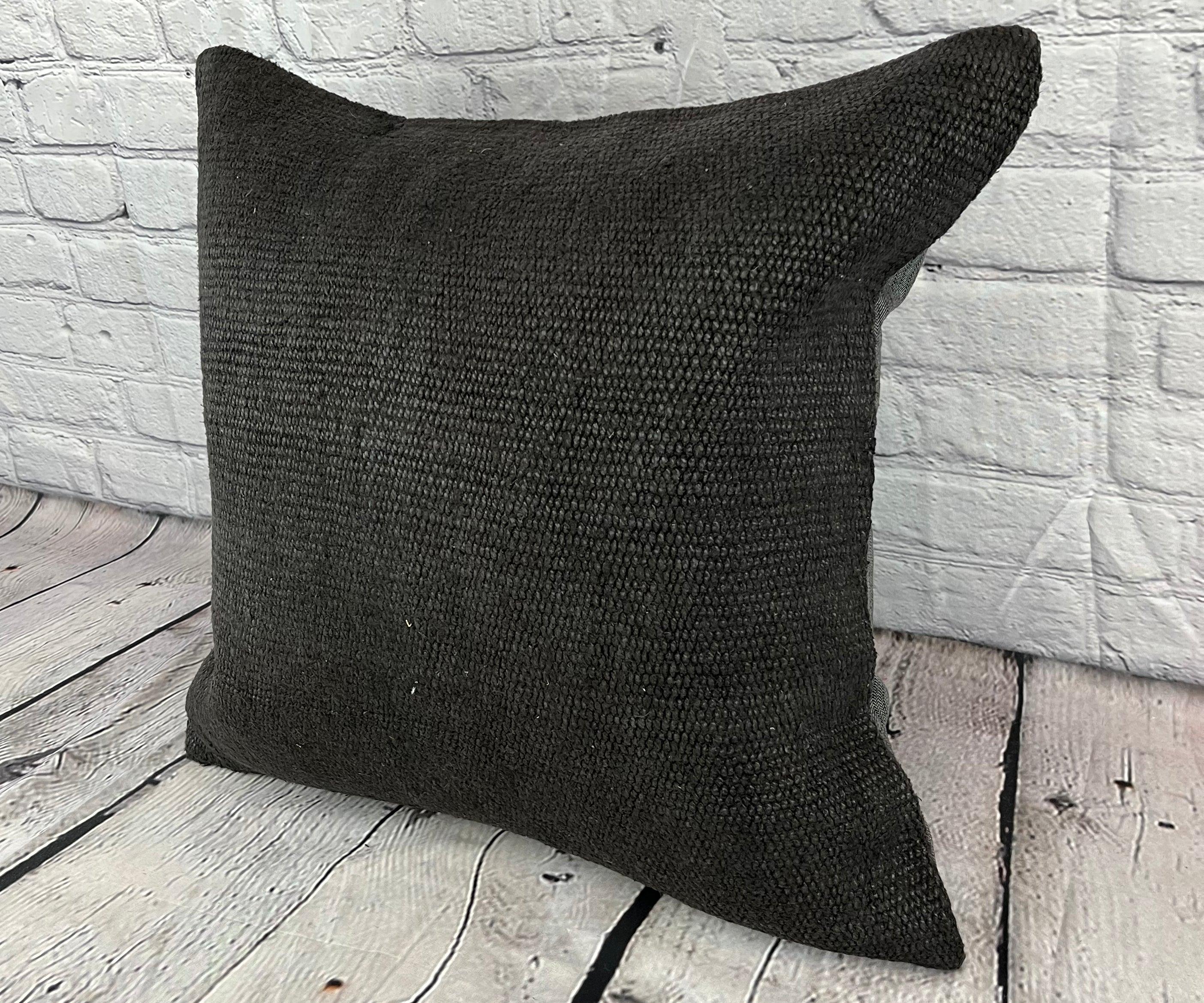 Noué à la main Coussin de coussin turc à ourlet 20 x 20, gris naturel, couverture de coussin n° 6326 en vente