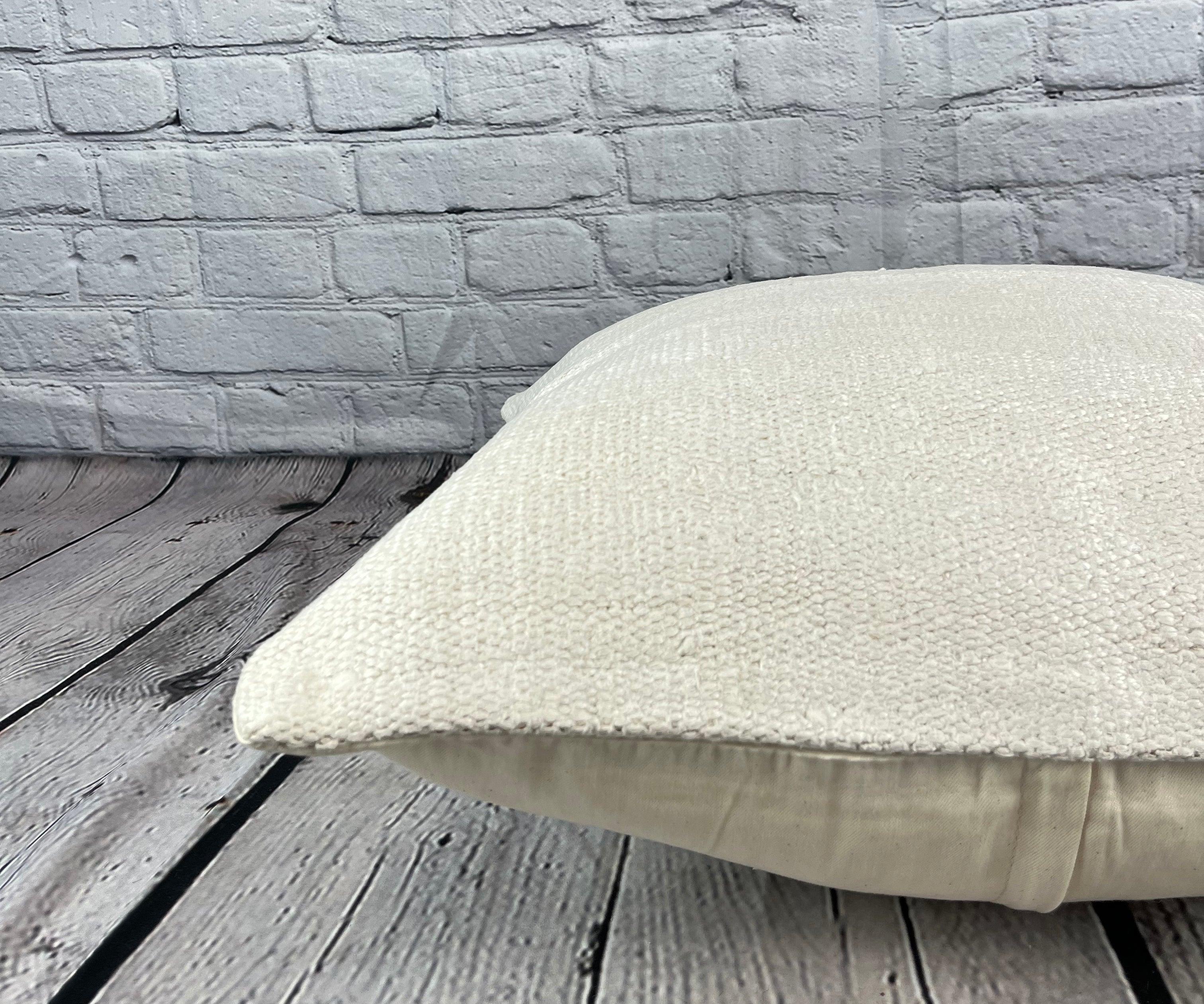 Noué à la main Coussin de coussin turc à ourlet de 20 x 20 cm, blanc naturel grisâtre, couvercle de coussin n°6491 en vente