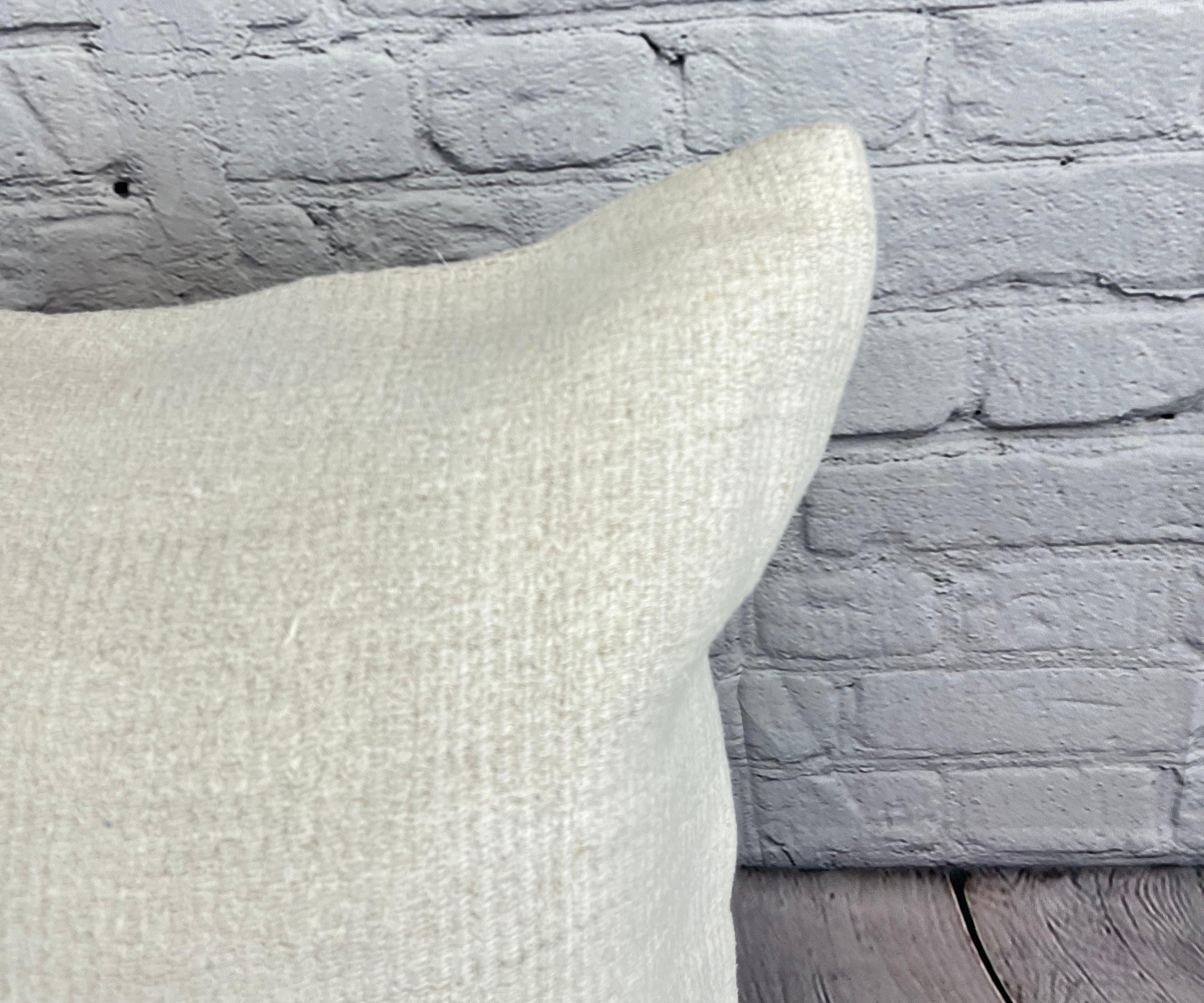 Hand-Knotted 20 x 20 Hemp Turkish Cushion Natural Grayish White Pillow Cushion Cover #6493 For Sale