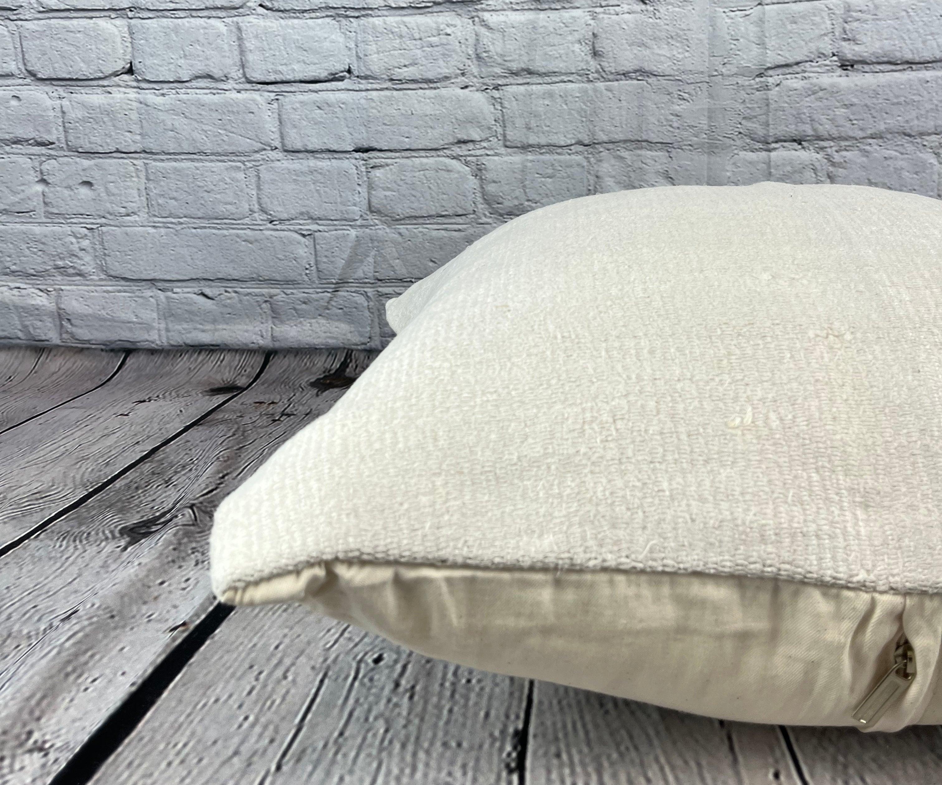 Noué à la main Coussin de coussin turc à ourlet 20 x 20 blanc naturel grisâtre, couvercle n°6494 en vente